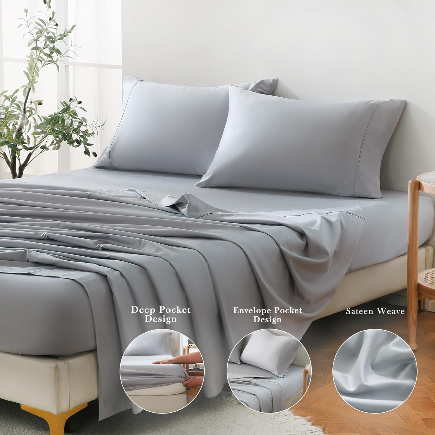 Bedlifes Juego de sábanas de 800 hilos 100% algodón de fibra extralarga, calidad egipcia, suave, transpirable, tejido satinado, de lujo, bolsillo