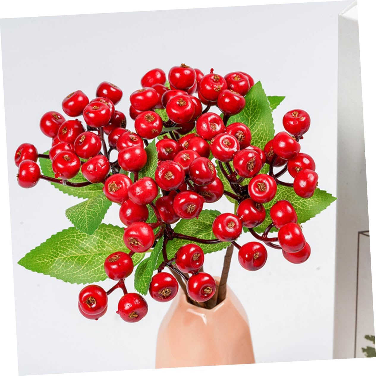Abaodam 20 Pcs Red Berries Holly Berry Stems Red Berry Twig Winter Holiday Berry Stems Faux Pine Picks Christmas Berry Stems Christmas Berry Picks