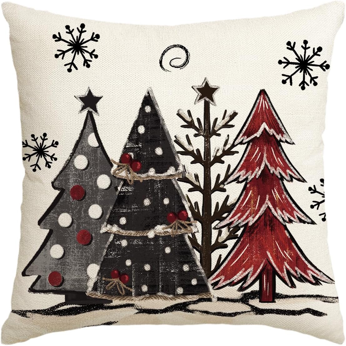 AVOIN colorlife Funda de almohada con diseño de árboles de Navidad a cuadros rojos y negros, 20 x 20 pulgadas, decoración de invierno para sofá