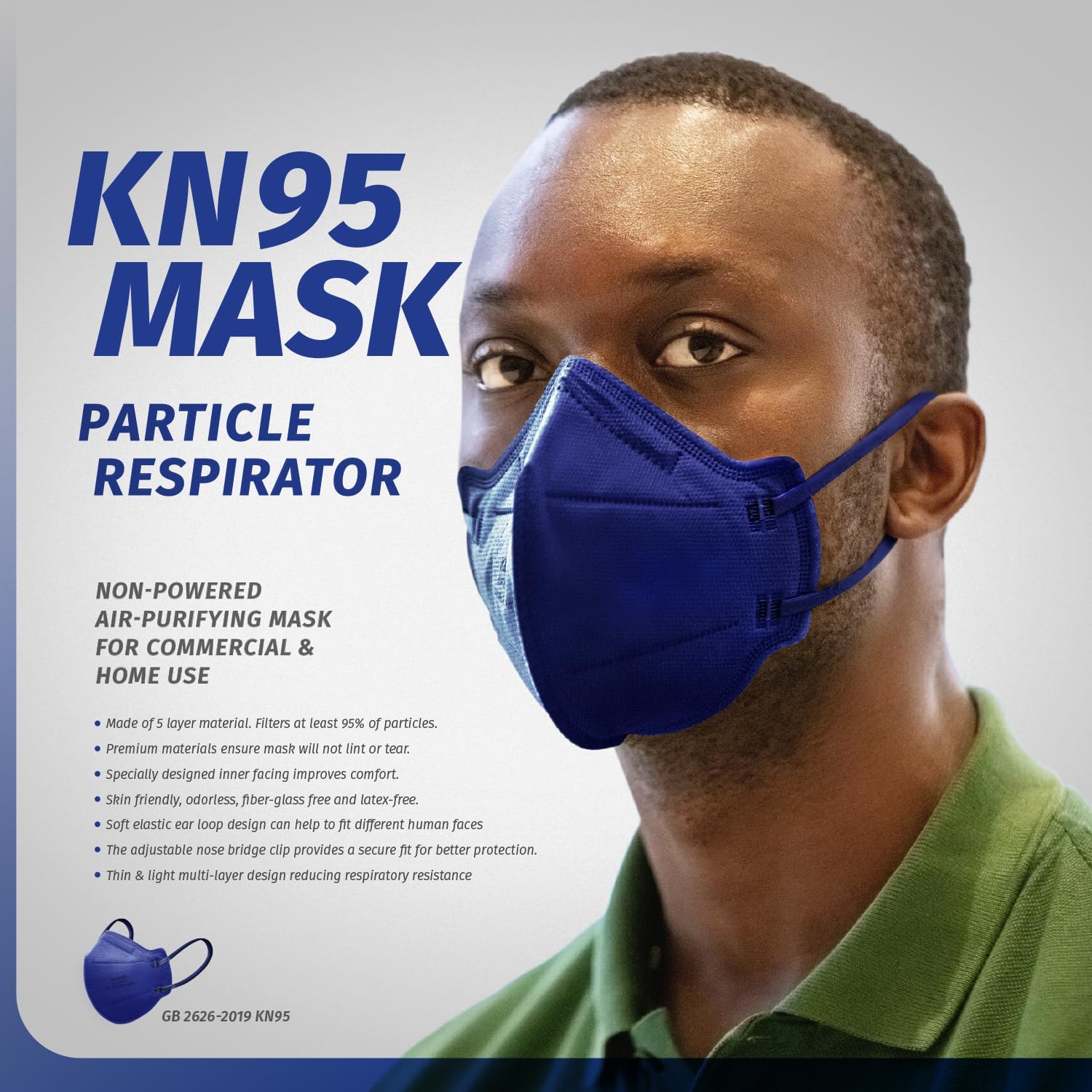 Kingfa Color KN95 – Paquete de 10 mascarillas color azul marino de 2 generación, grandes capas protectoras de 5 capas, máscara facial KN95 unisex
