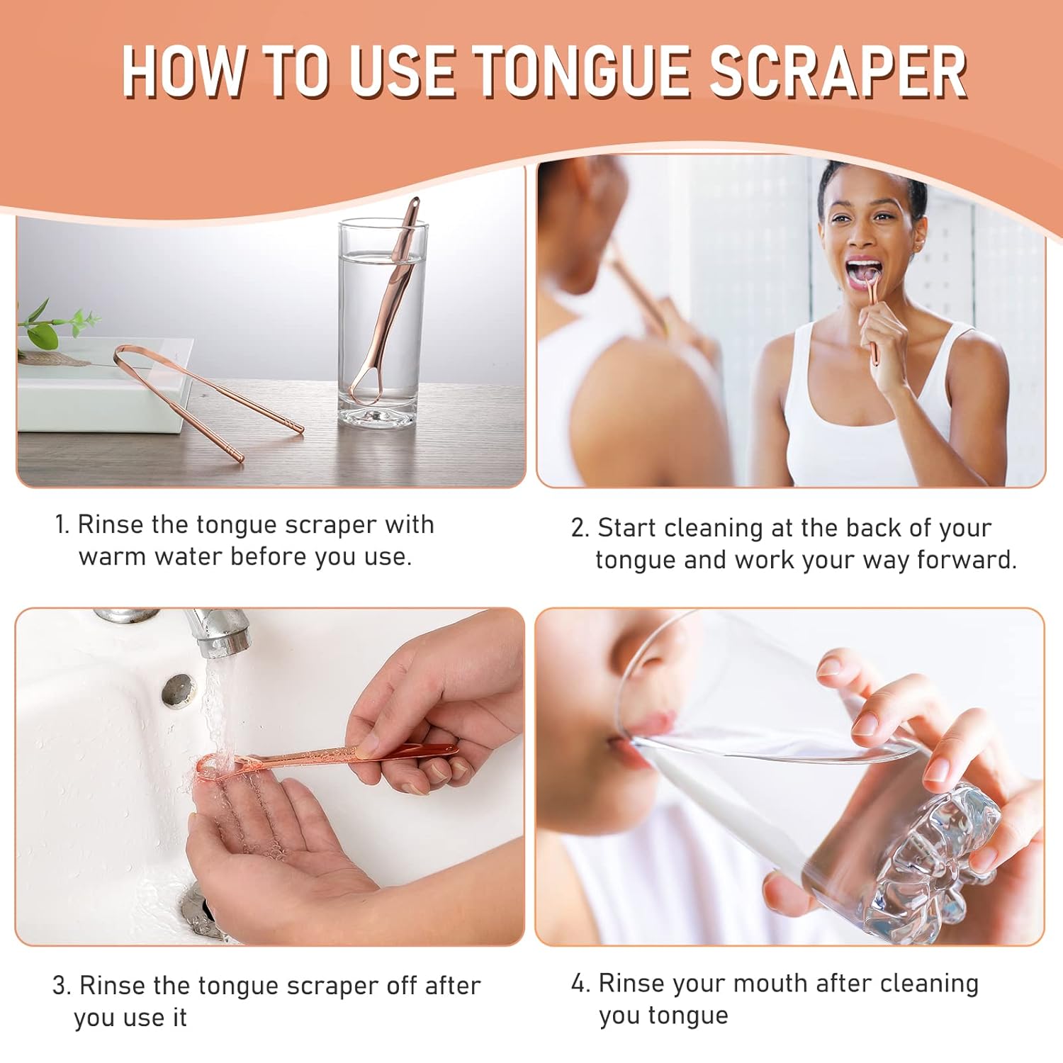 Paquete de 4 raspadores de lengua, paquete de sellos higiénicos, profesional para eliminar el mal aliento, raspadores de lengua de acero inoxidable,