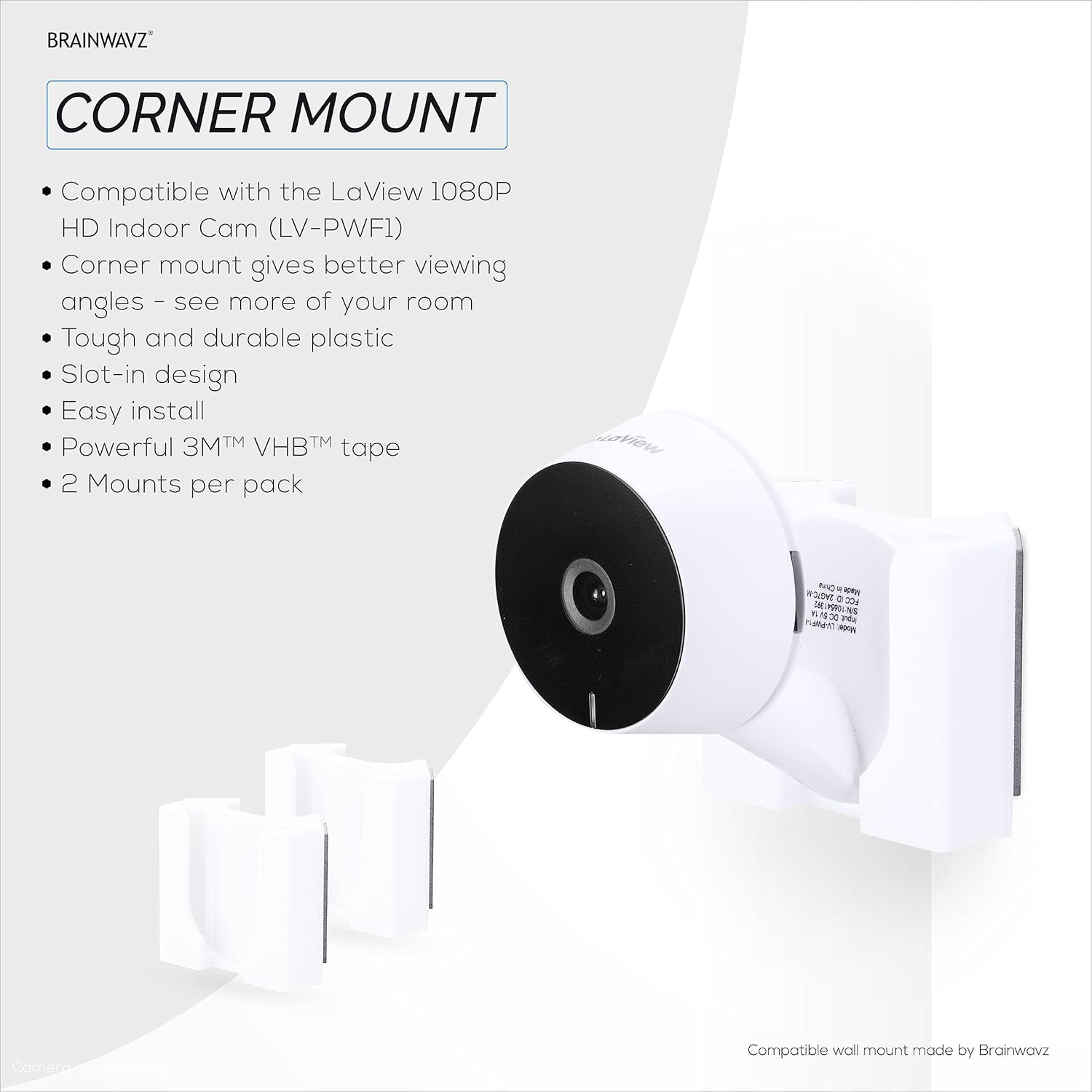 LaView LV-PWF1 1080P HD – Soporte de pared para cámara interior LaView LV-PWF1, soporte adhesivo para cámara de seguridad, reduce puntos ciegos y