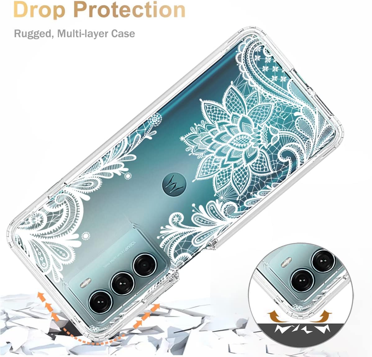 Yodueiv Funda para Moto G200, Moto Edge S30 XT2175-2 con protector de pantalla de vidrio templado, funda protectora de cuerpo completo con bonito