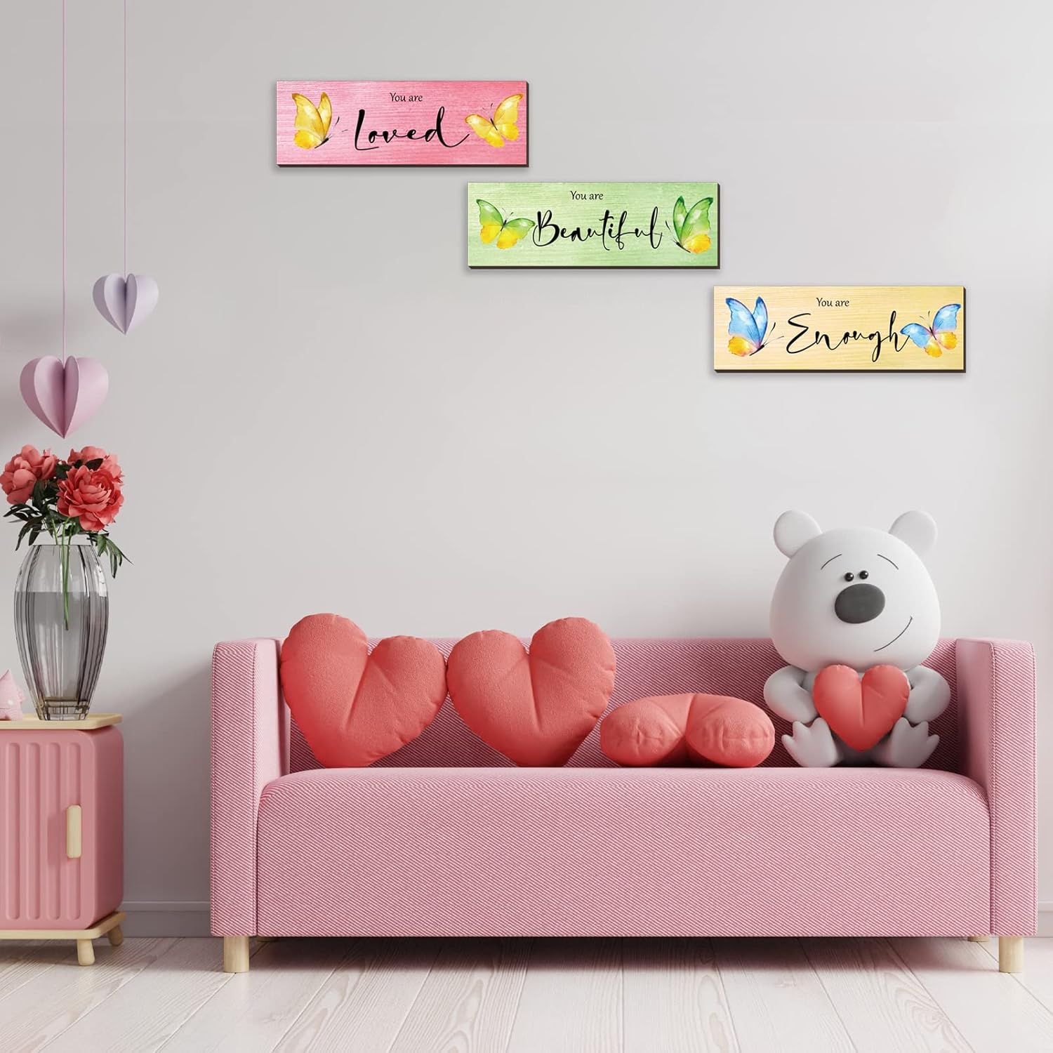 3 piezas de mariposa para decoración de pared de habitación de niñas, arte de pared de mariposa, decoración inspiradora de mariposa con citas