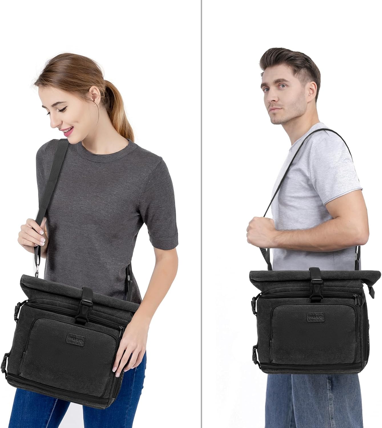 MOSISO Bolsa cruzada para cámara DSLRSLRSLRsin espejo, funda de lona para cámara con compartimento superior enrollable expandible compatible con
