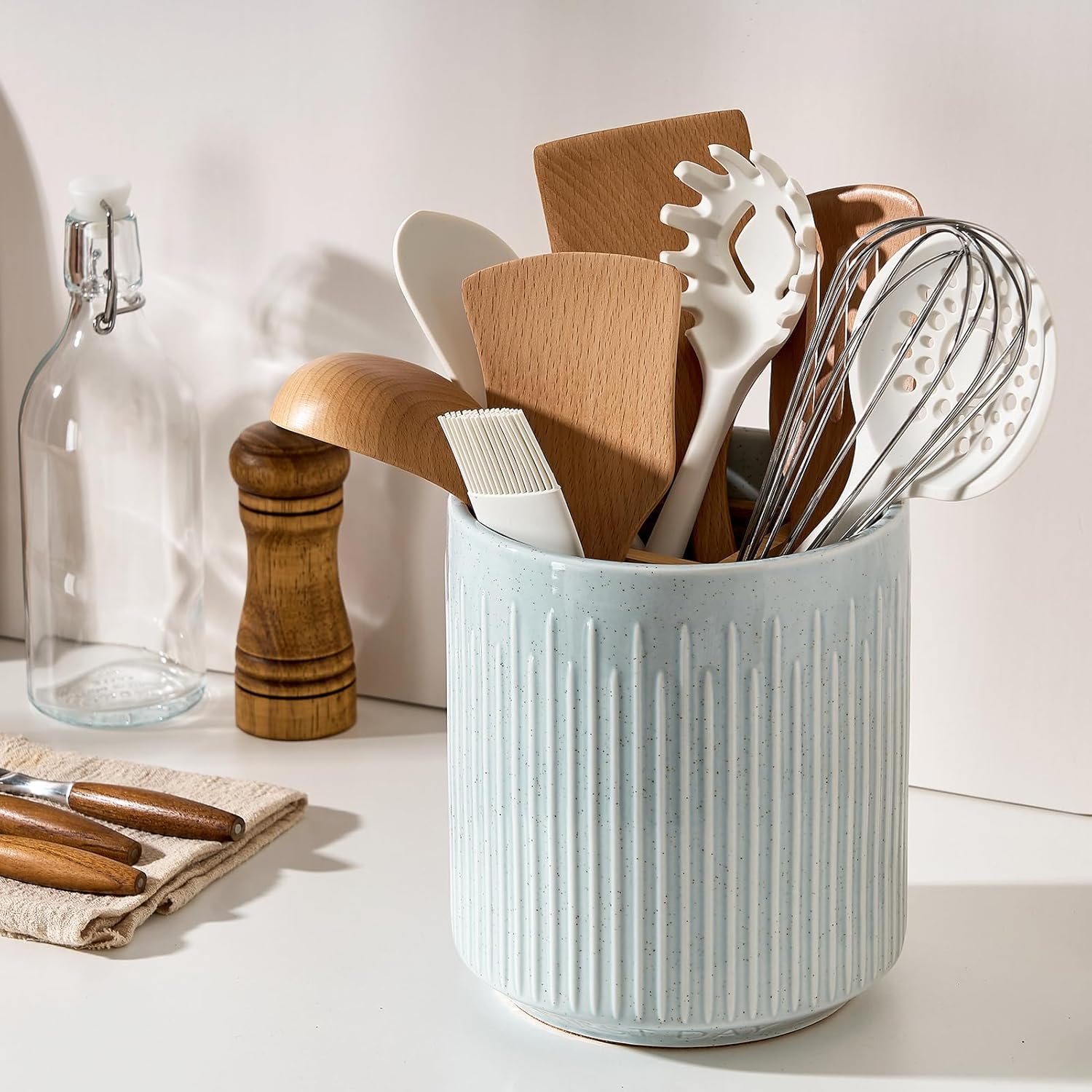 JIEMEI HOME – Soporte para utensilios de cocina, recipiente estable de cerámica para encimera de cocina, organizador grande de utensilios de 7.2