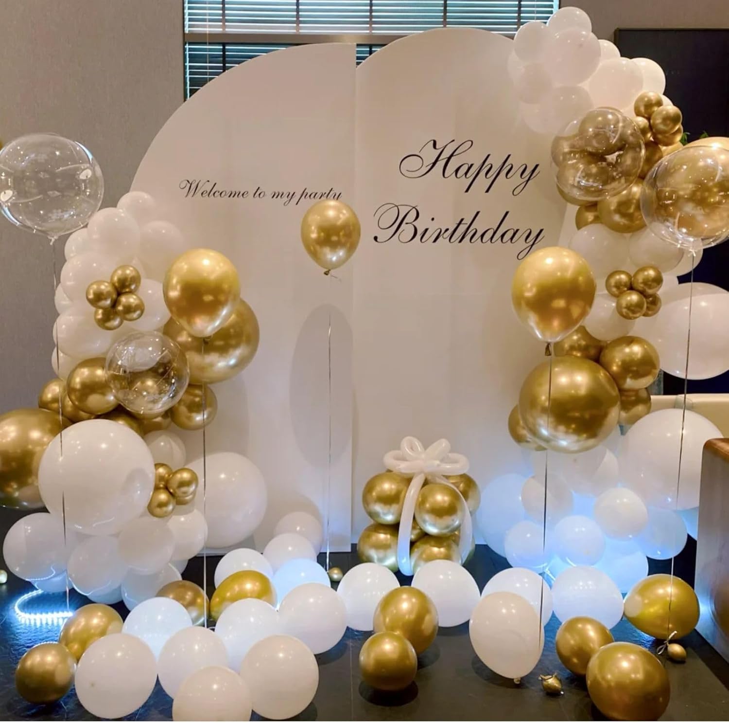 Funhot Globos blancos y dorados, 60 globos dorados y beige, globos de confeti dorado metálico de 12 pulgadas, globos de látex blanco helio para