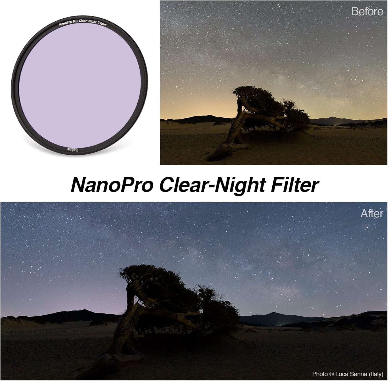 Filtro de contaminación lumínica Haida Clear-Night NanoPro Filtro de vidrio óptico mejora la visibilidad, reducción de fuentes de luz artificial