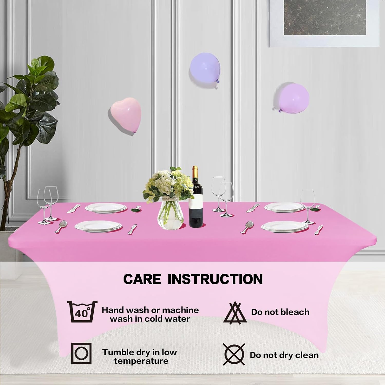 IVAPUPU – Mantel de 6 pies para mesas rectangulares, ajustado, elástico, lavable, color rosa, protector de mesa de elastano para eventos, fiestas,
