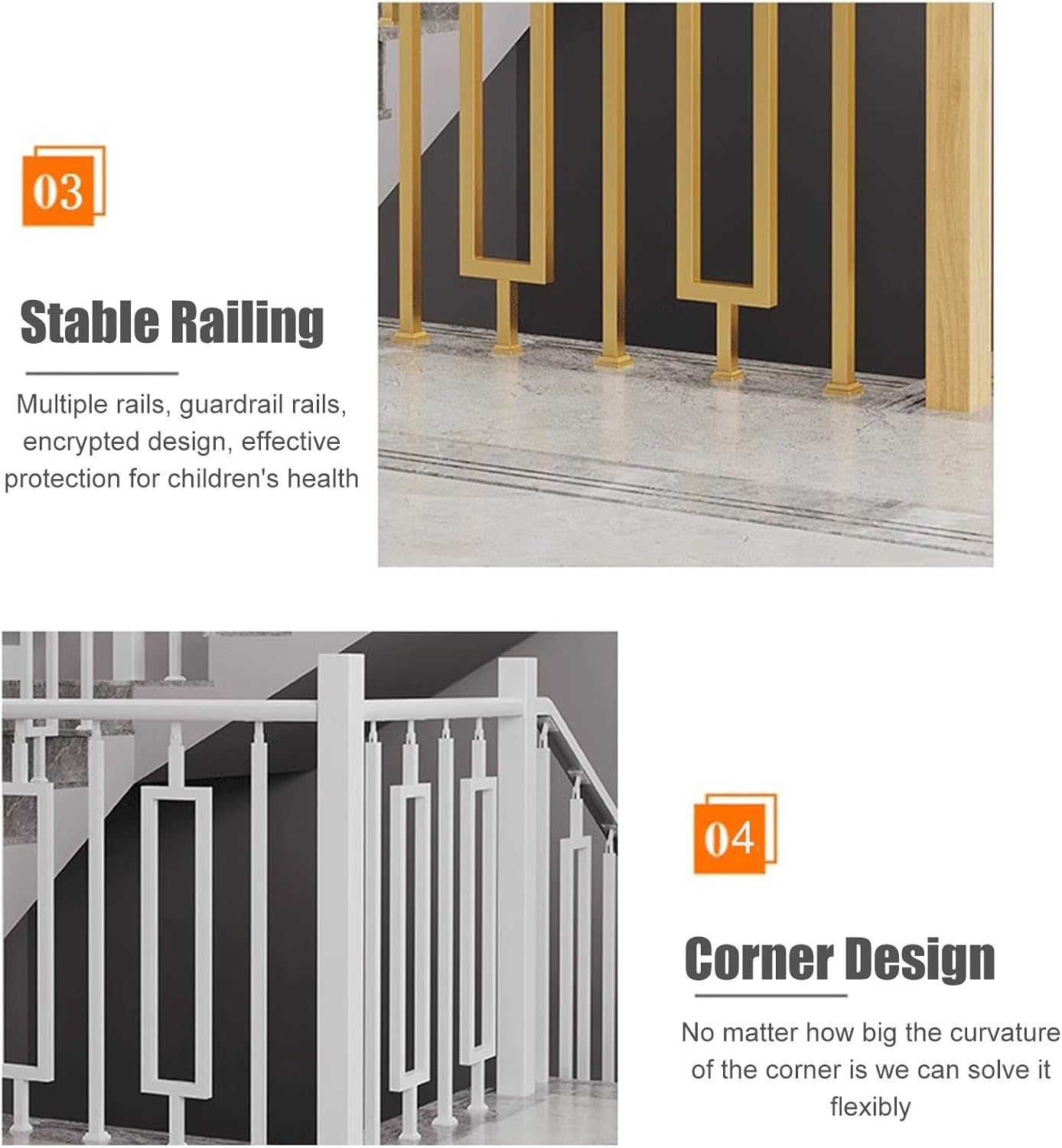 Balaustres de metal para escaleras, montaje en tierra, 8537.4 in de alto, conector de ángulo ajustable para barandilla para escaleras de