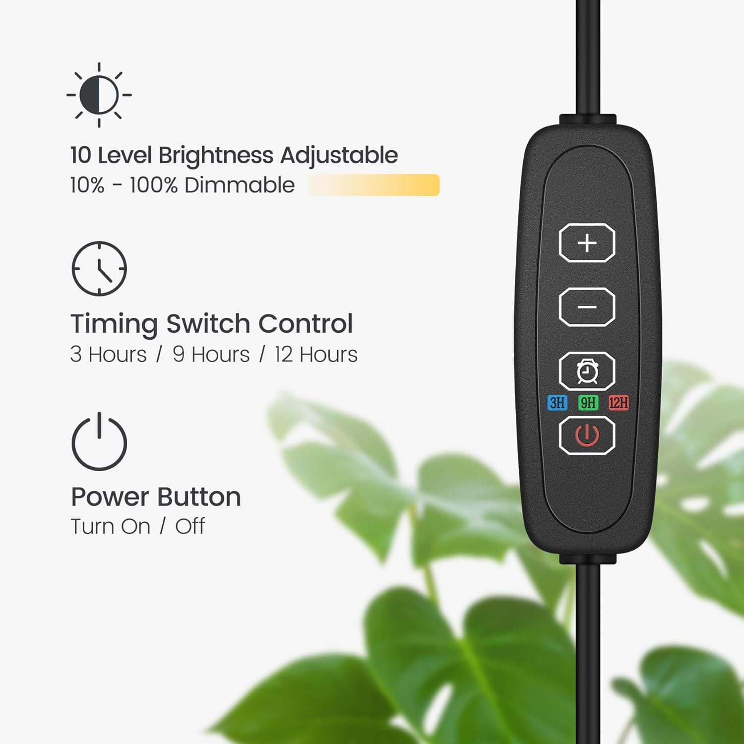 Luz de cultivo para plantas de interior, espectro completo, luces LED regulables de halo con temporizador automático para plantas grandes, altas y