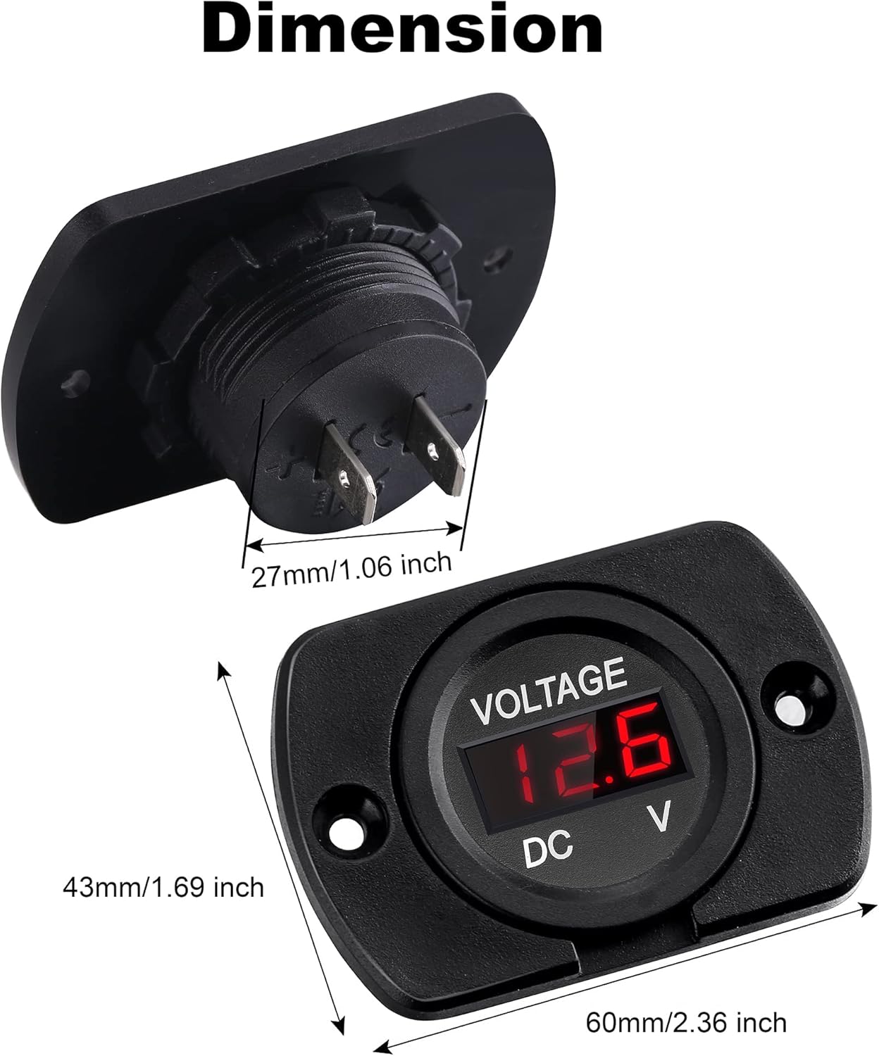 CrocSee Paquete de 2 voltímetros de automóvil CC de 12 V 24 V, impermeables, panel digital LED, medidor de voltaje redondo con terminales para