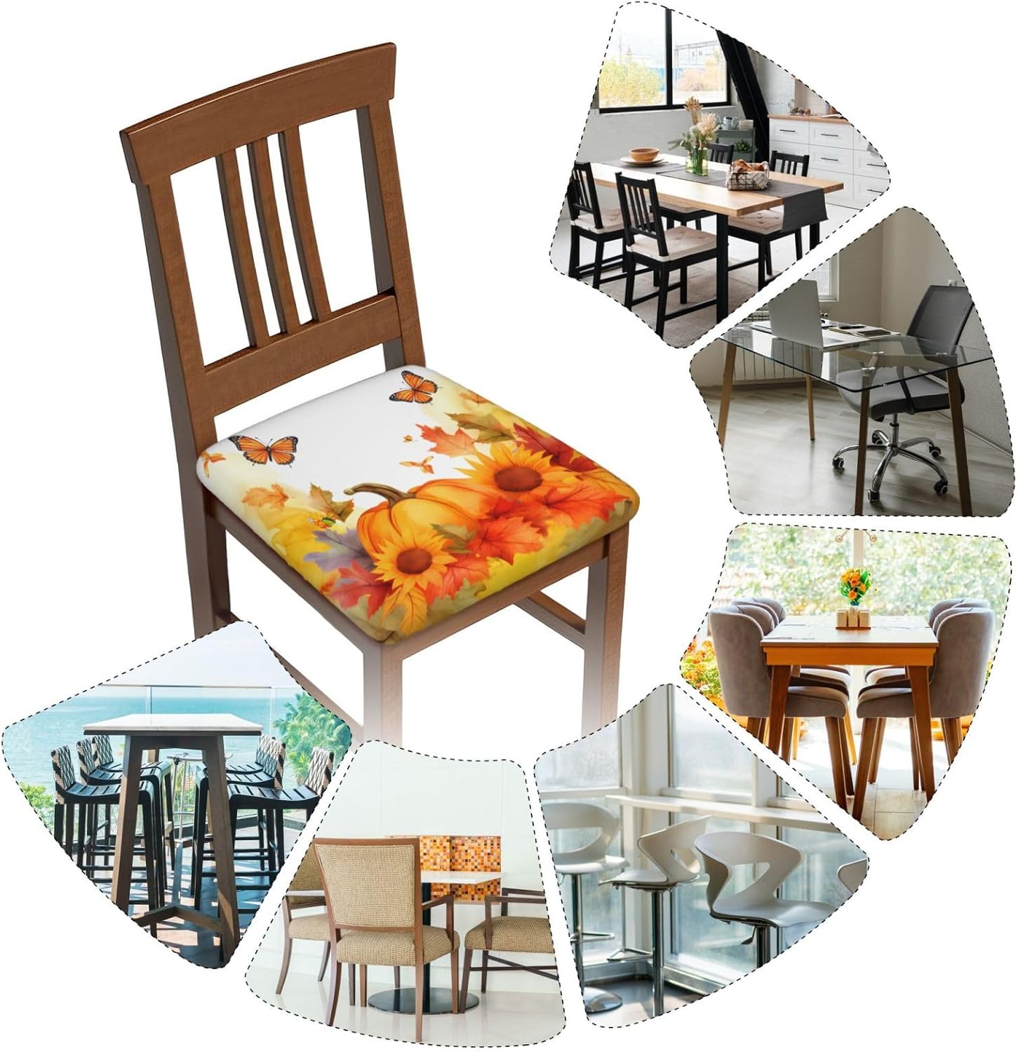SHIRMDIY Juego de 6 fundas de asiento extraíbles para silla de comedor, diseño de girasoles de otoño, elásticas, para oficina, cocina, cocina,