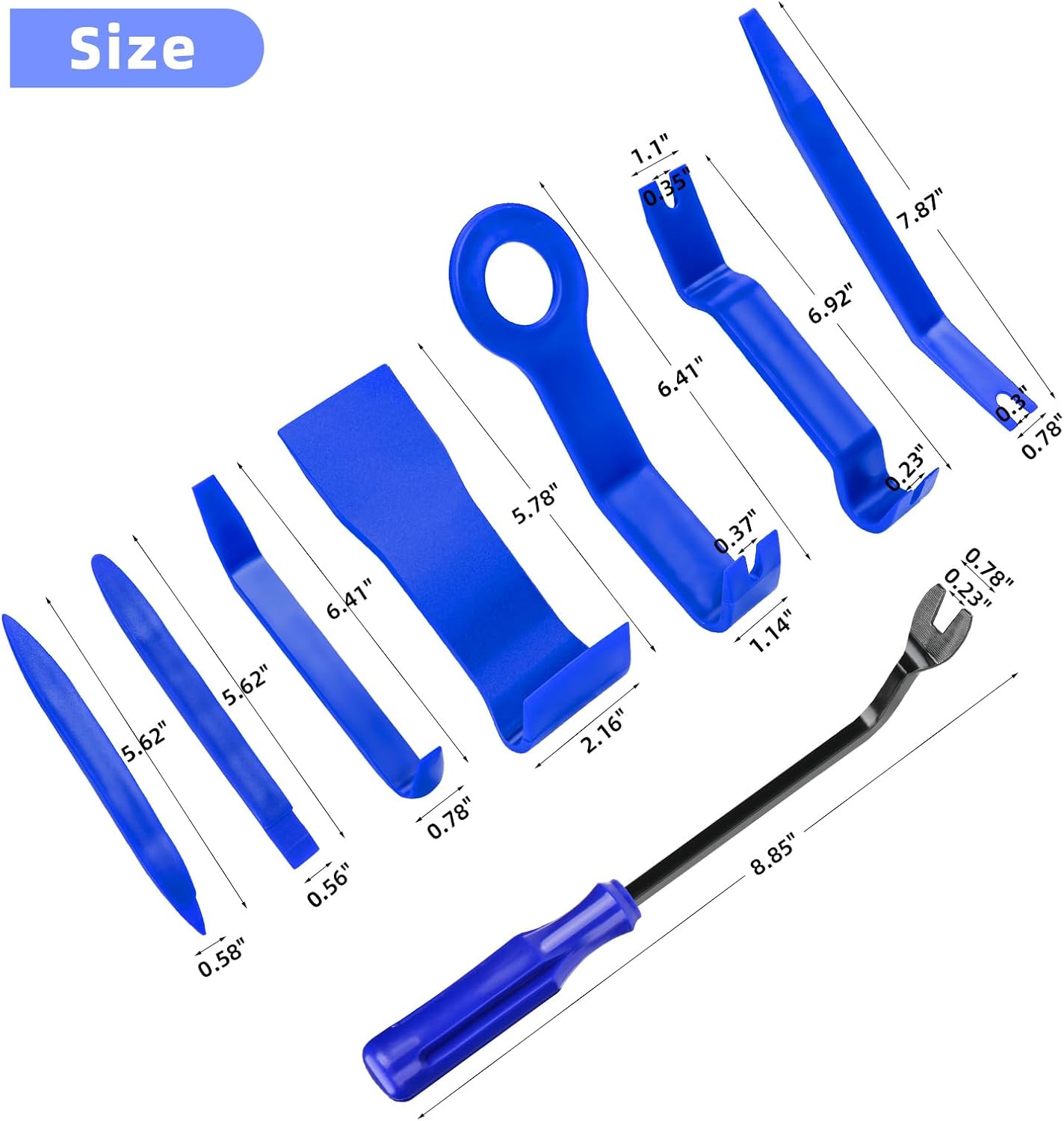 AUTODECO Kit de herramientas de extracción de molduras de automóvil, 9 piezas, herramienta de extracción de sujetadores, color azul