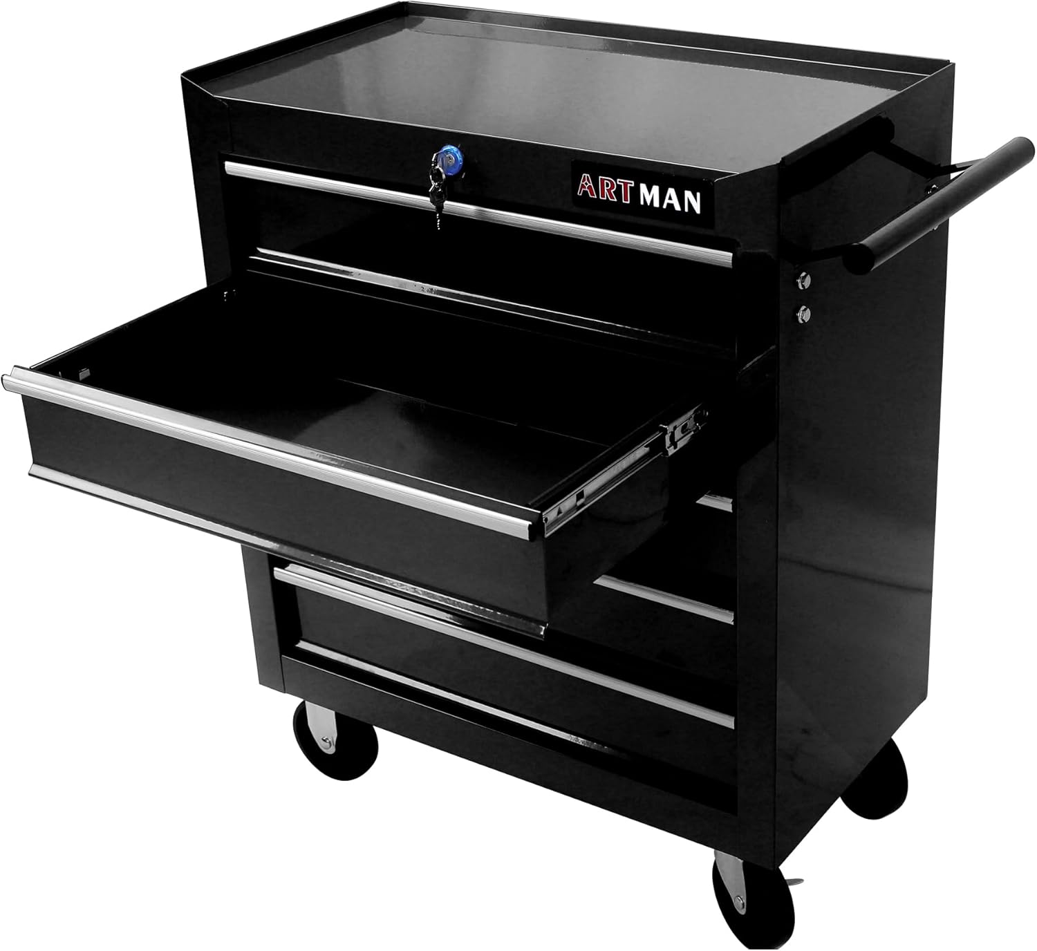Campfun Carrito de herramientas rodante con 5 cajones, organizador de almacenamiento de herramientas de metal con sistema de bloqueo y ruedas, caja