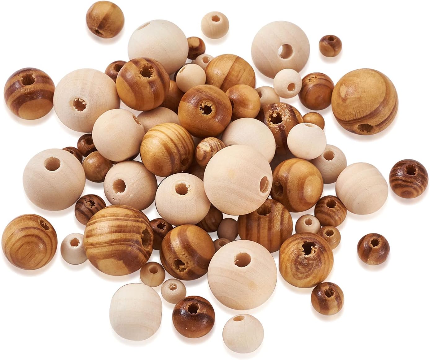 1010 cuentas de madera sin terminar, cuentas redondas de madera natural, 7 tamaños, cuentas espaciadoras de madera surtidas para hacer manualidades