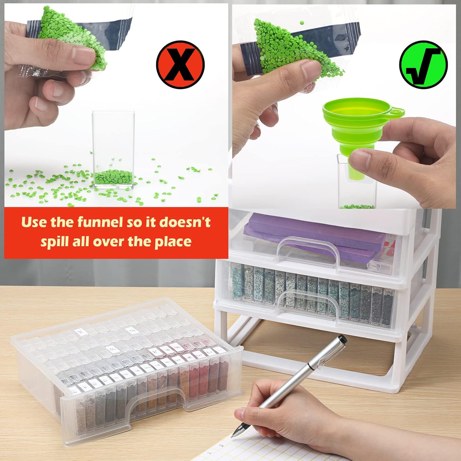 Painting Storage Containers Drawer with 150 Slots Diamond Containers with Diamond Accessories and Tools Clear Plastic Storage Box for DIY Diamond