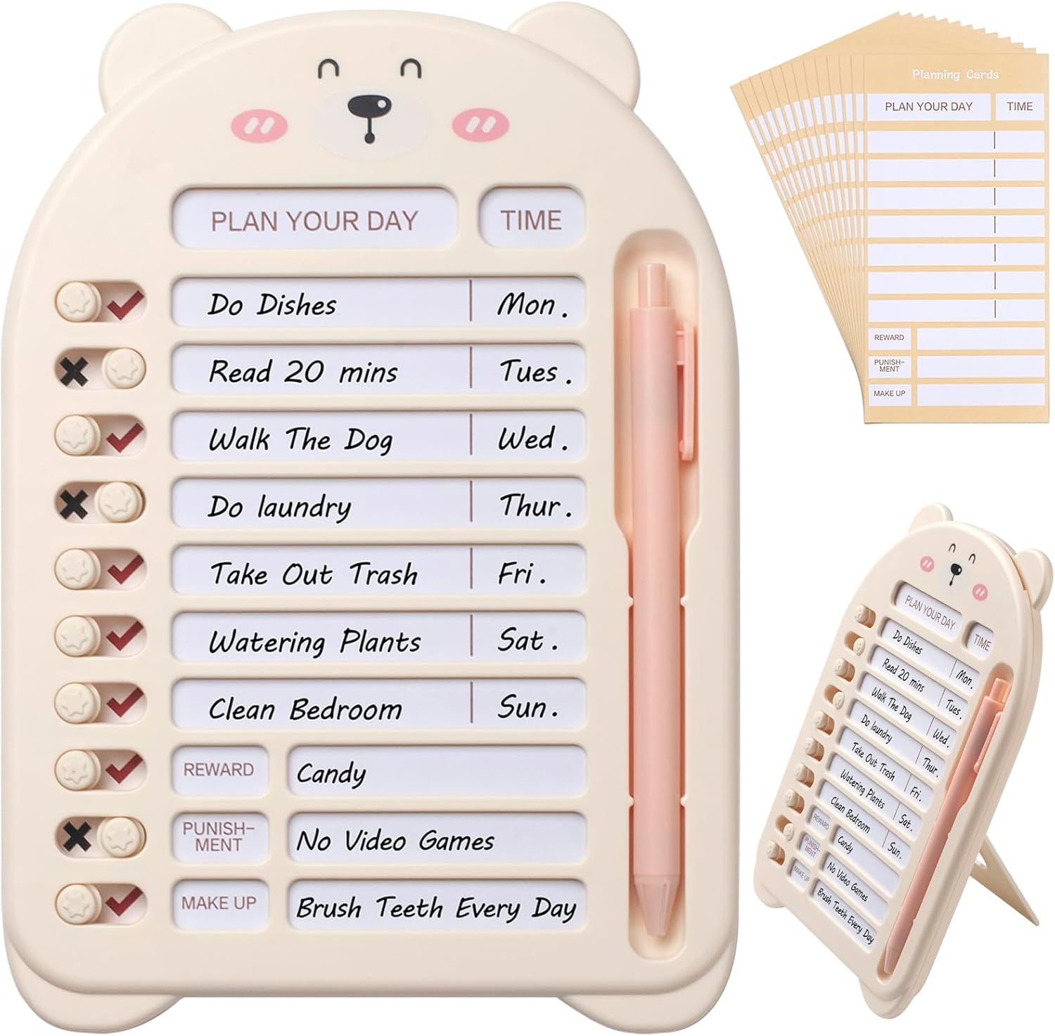 SUNEZLGO Tabla de tareas en blanco para niños, tablero de lista de verificación de plástico con 13 cartulinas, lista de tareas para planificación de