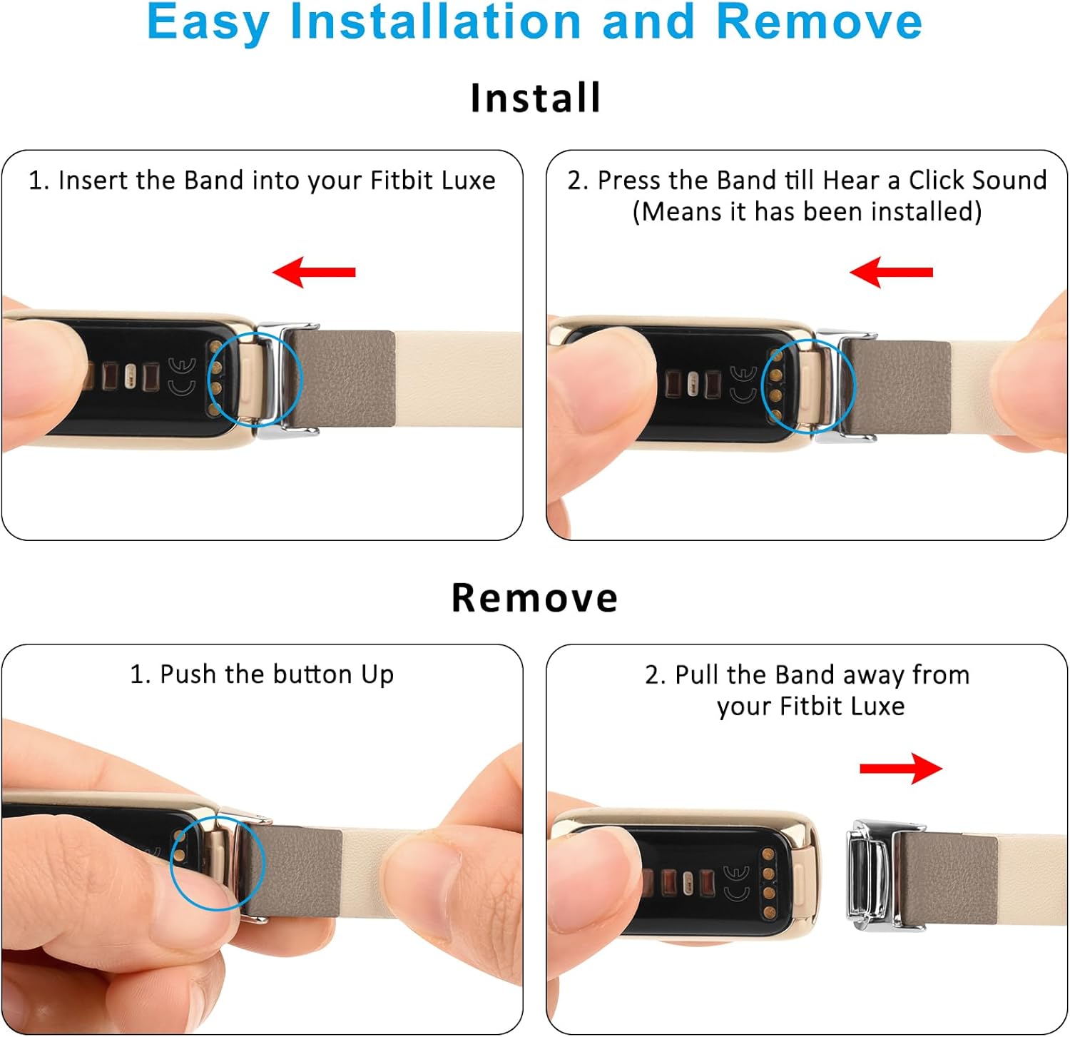 Vancle Correa de cuero compatible con Fitbit Luxe Band, correa de cuero delgada ajustable, correa de repuesto para reloj inteligente Fitbit Luxe