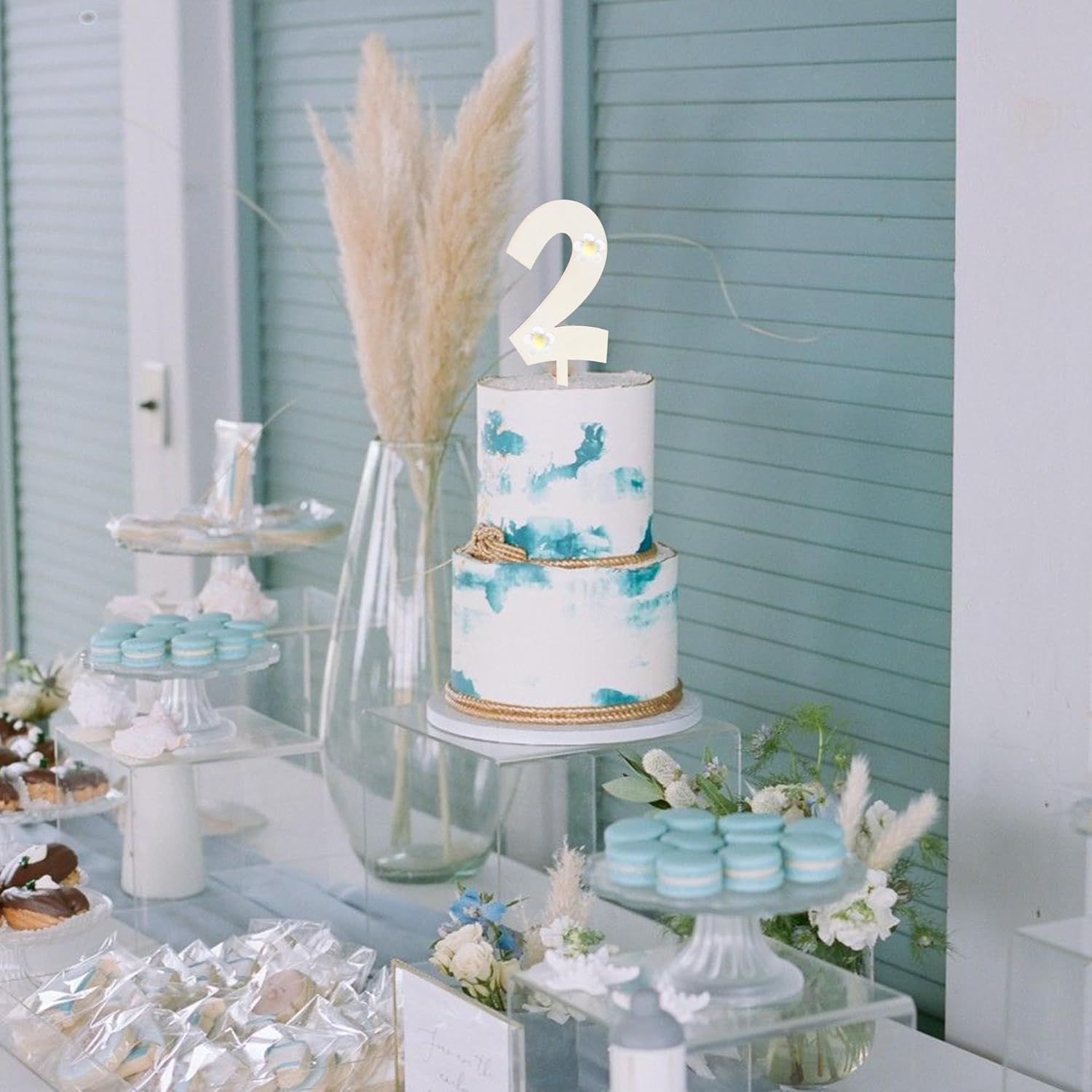 4 piezas de decoración de pastel de 2 cumpleaños de margaritas de madera número 2 para pastel de cumpleaños bohemio retro Groovy Party Baby Shower