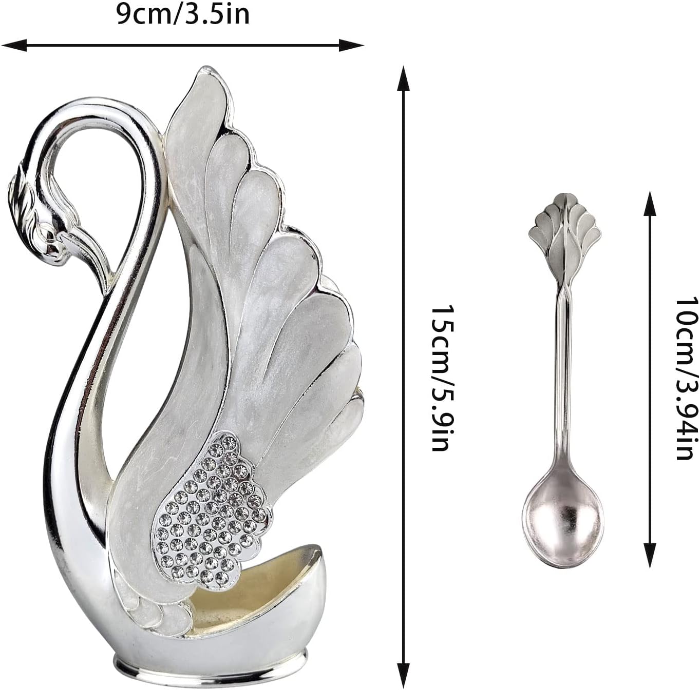 Soporte de base de cisne con 6 cucharas de postre de café, organizador de cucharas de café de metal, cucharadita de fruta, postre, cubiertos,
