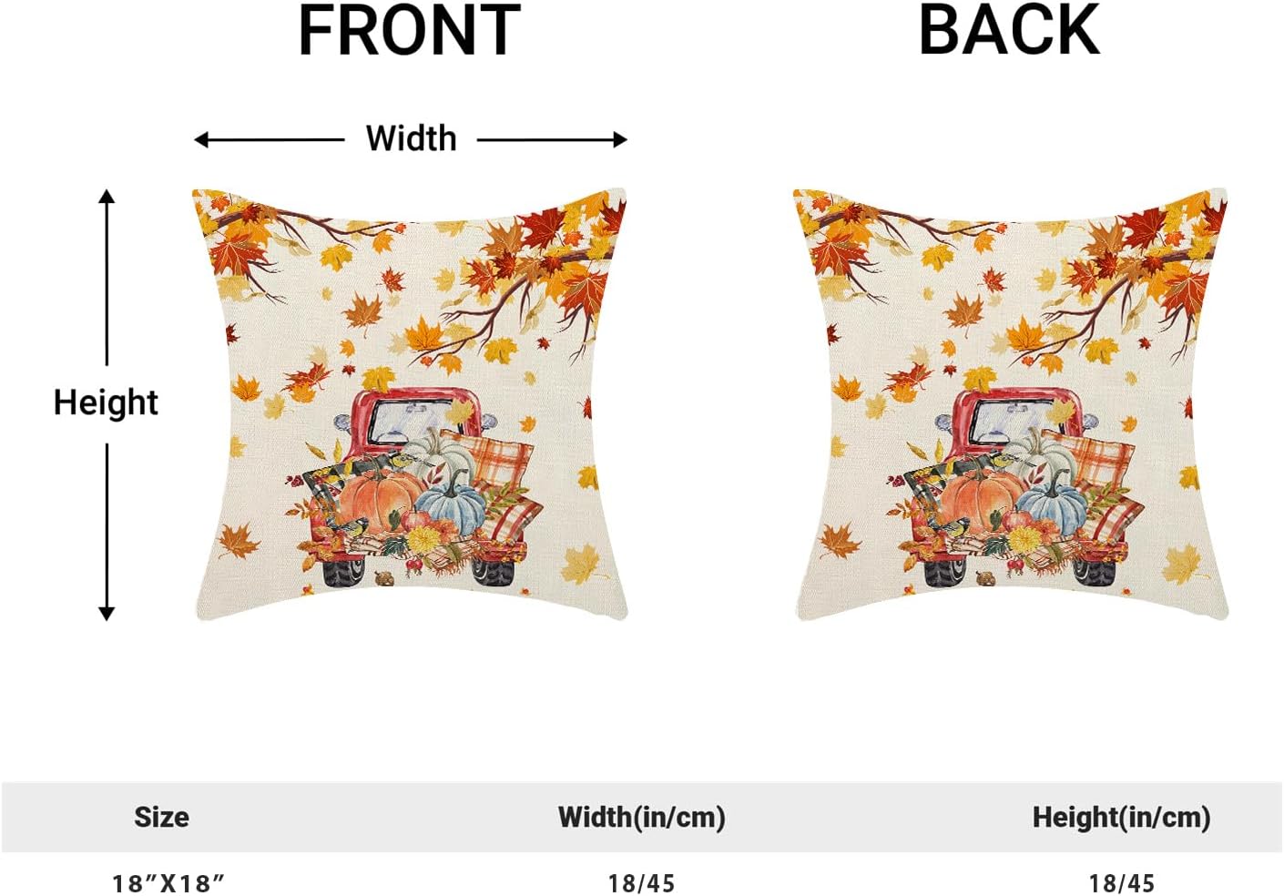 BETGINY Juego de 2 fundas de almohada de otoño de 18 x 18 pulgadas, fundas de almohada de hojas de arce otoñales, fundas de almohada de calabazas y