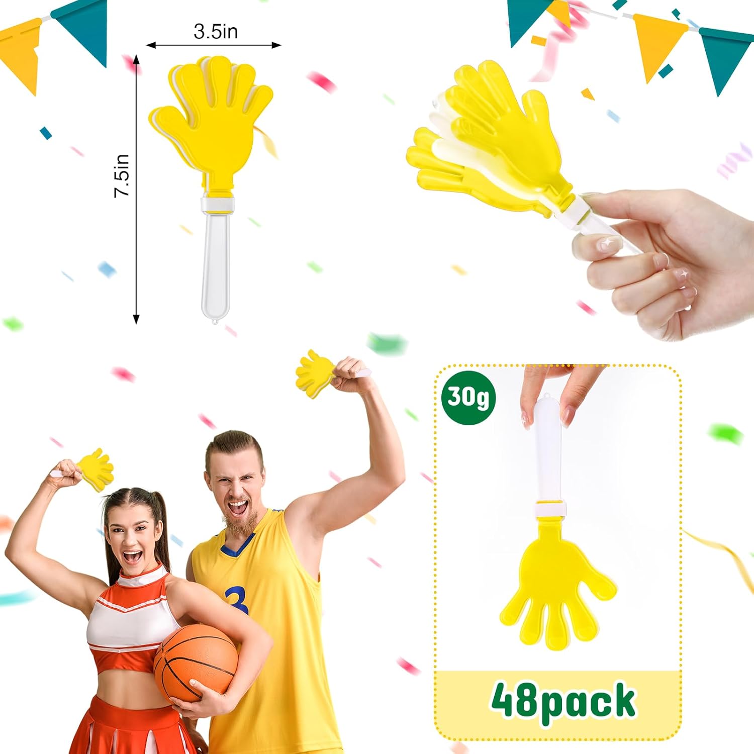 48 piezas de pinzas de mano a granel de 7.5 x 3.5 pulgadas, para hacer ruido, regalos de fiesta, aplaudiendo ruido, para cumpleaños, premios de