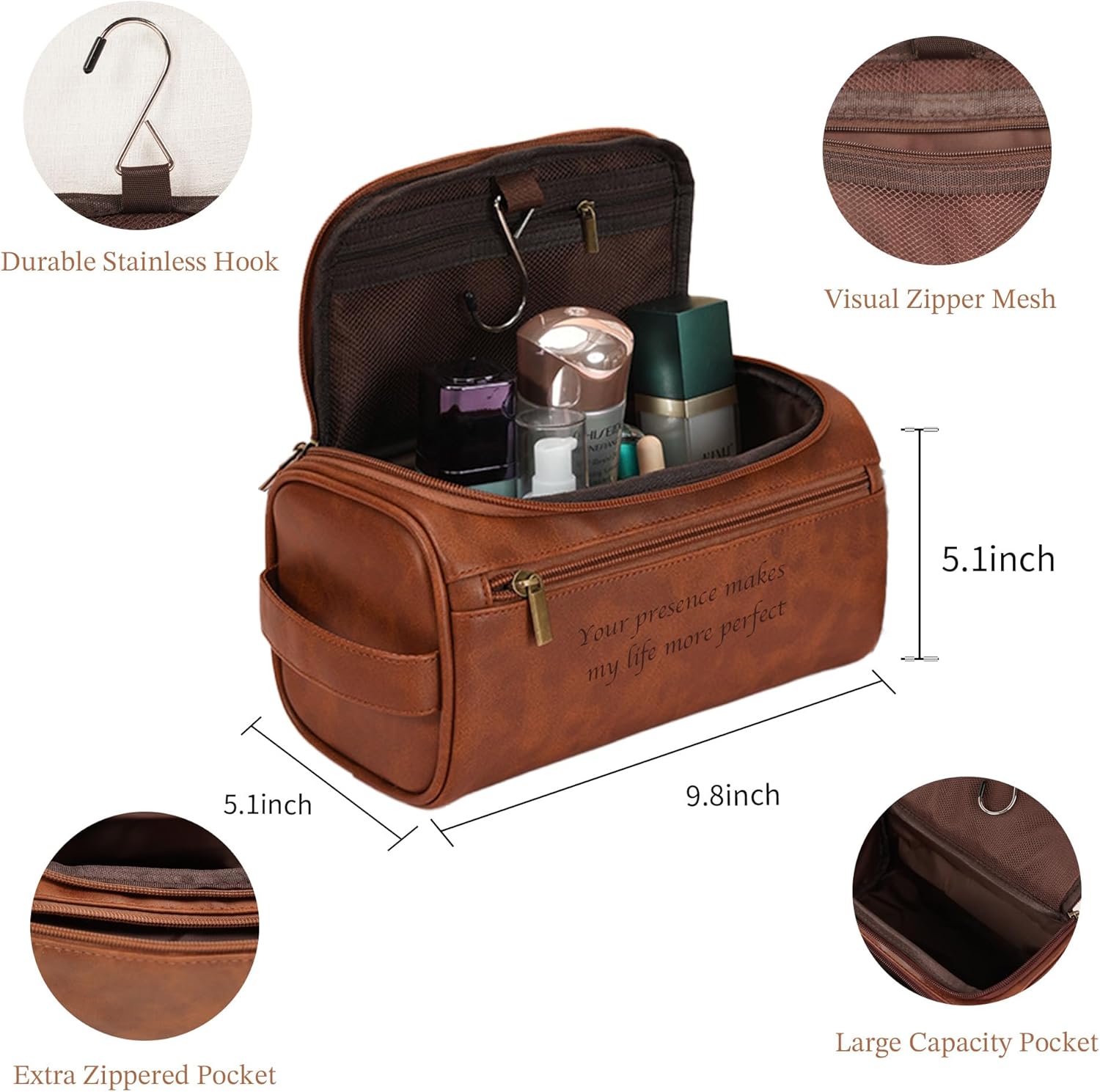 Easycosy Neceser personalizado para hombres, grabado con nombre e iniciales, bolsa de aseo de piel sintética para hombre, artículos esenciales de