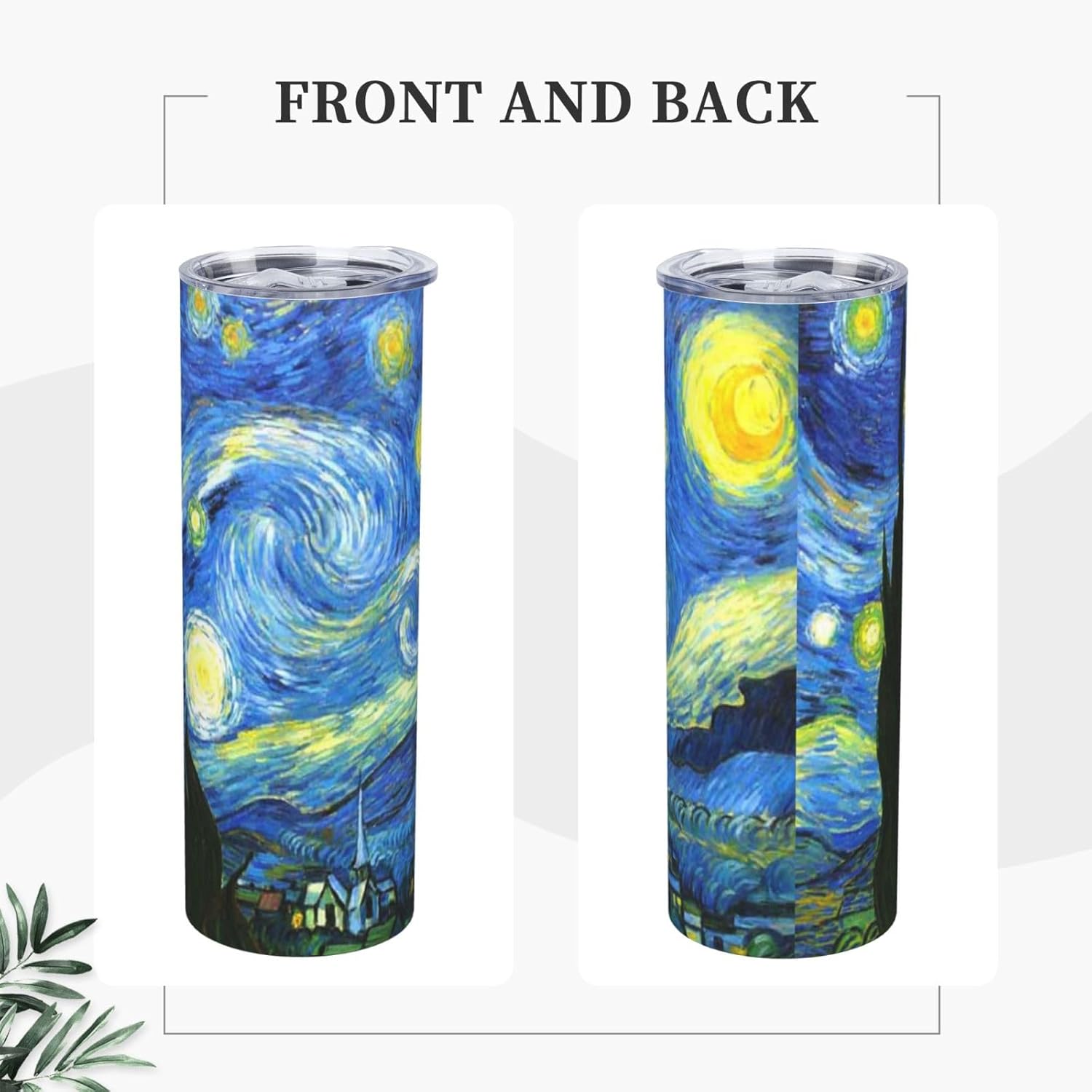 Van Gogh’s Starry – Vaso aislado de acero inoxidable de 20 onzas, taza de café estilo cielo con tapa a prueba de salpicaduras y popote para hombres,
