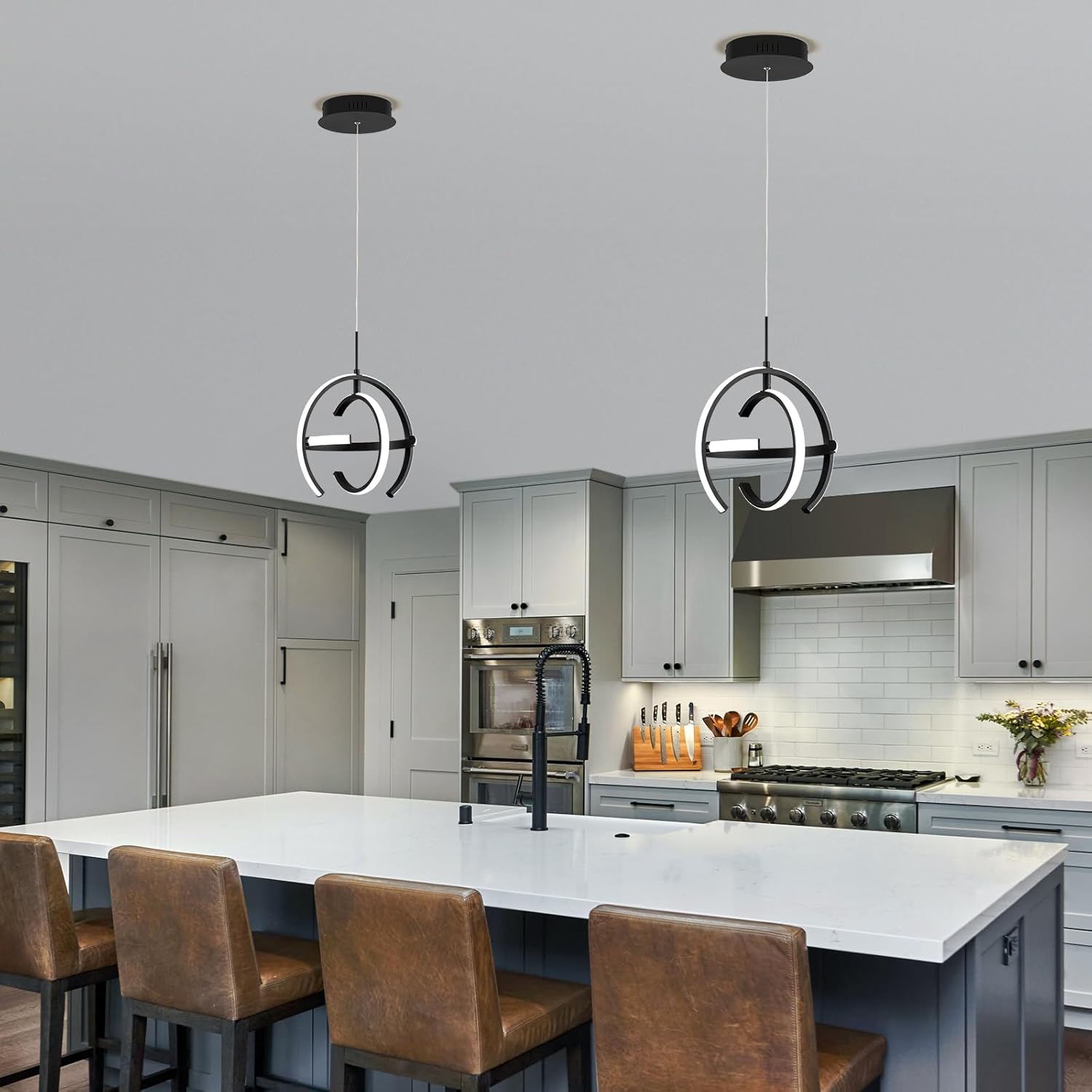 Candelabro LED moderno, lámpara colgante negra, anillo de globo contemporáneo, iluminación colgante de techo redondo para comedor, sala de estar,