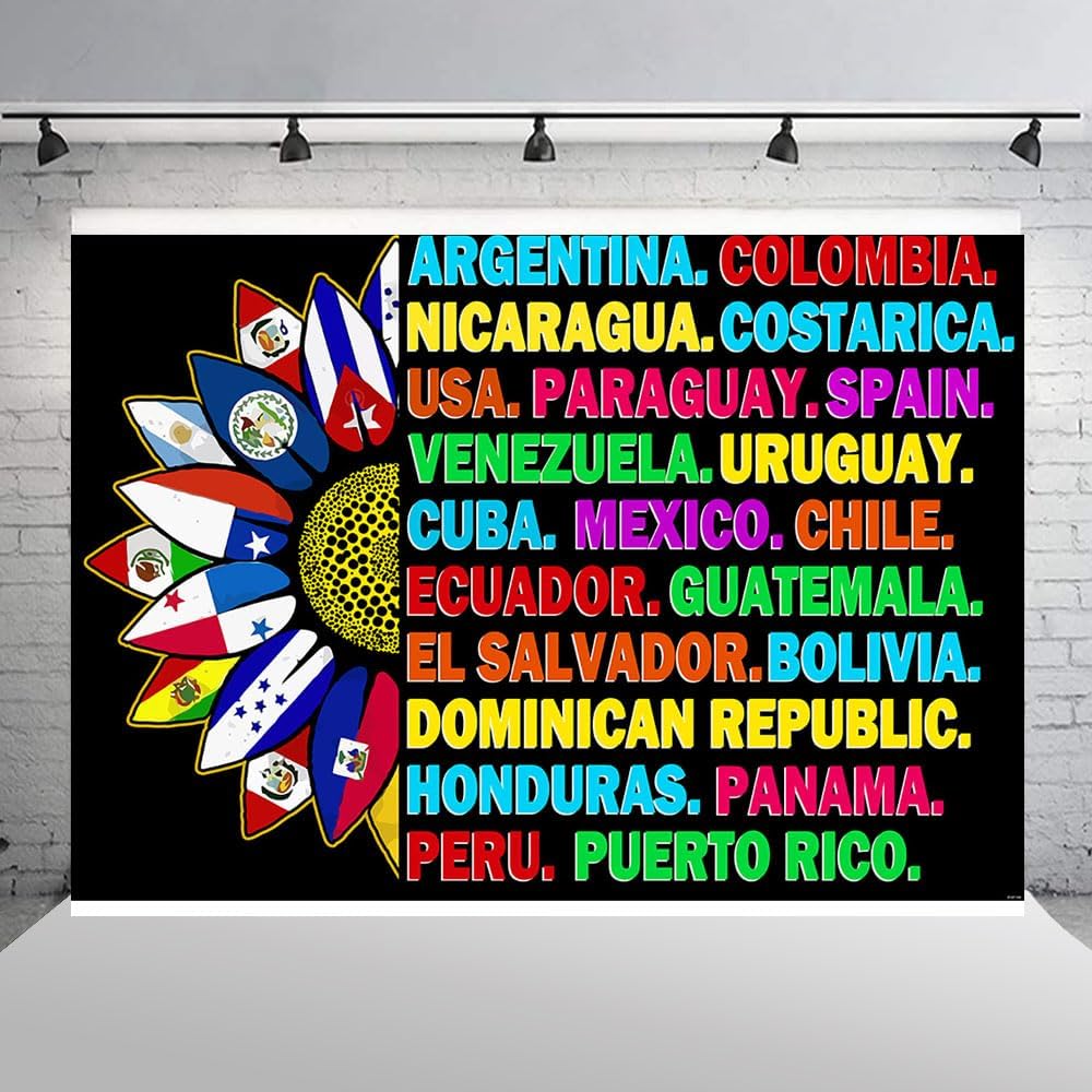 Ticuenicoa Fondo del Mes de la Herencia Hispana de 7 x 5 pies, pancarta del Mes de la Herencia Hispana, decoraciones latinoamericanas, aulas de