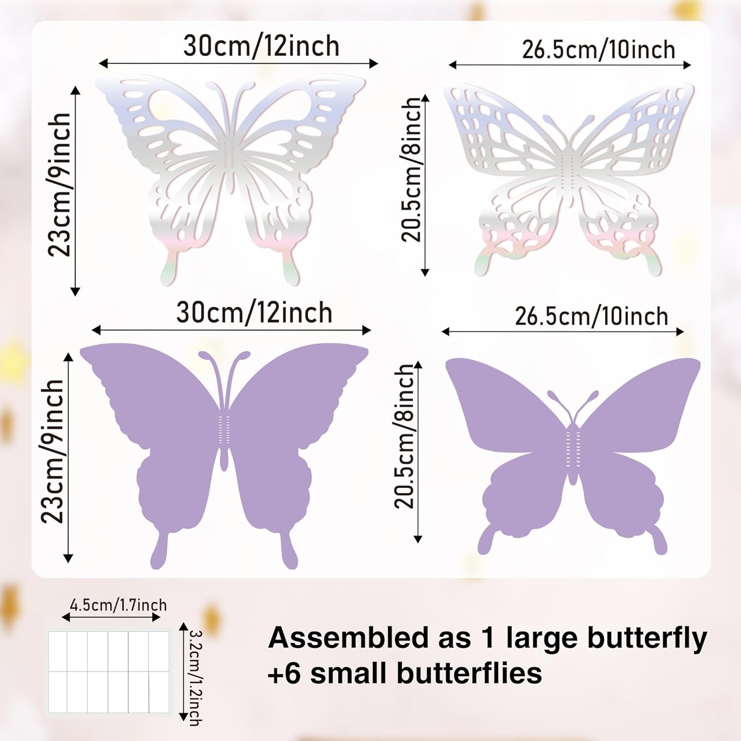 Juego de 14 calcomanías de mariposa 3D, 2 capas de papel gigante de mariposas, juego de decoración de pared de mariposas, calcomanías de pared de