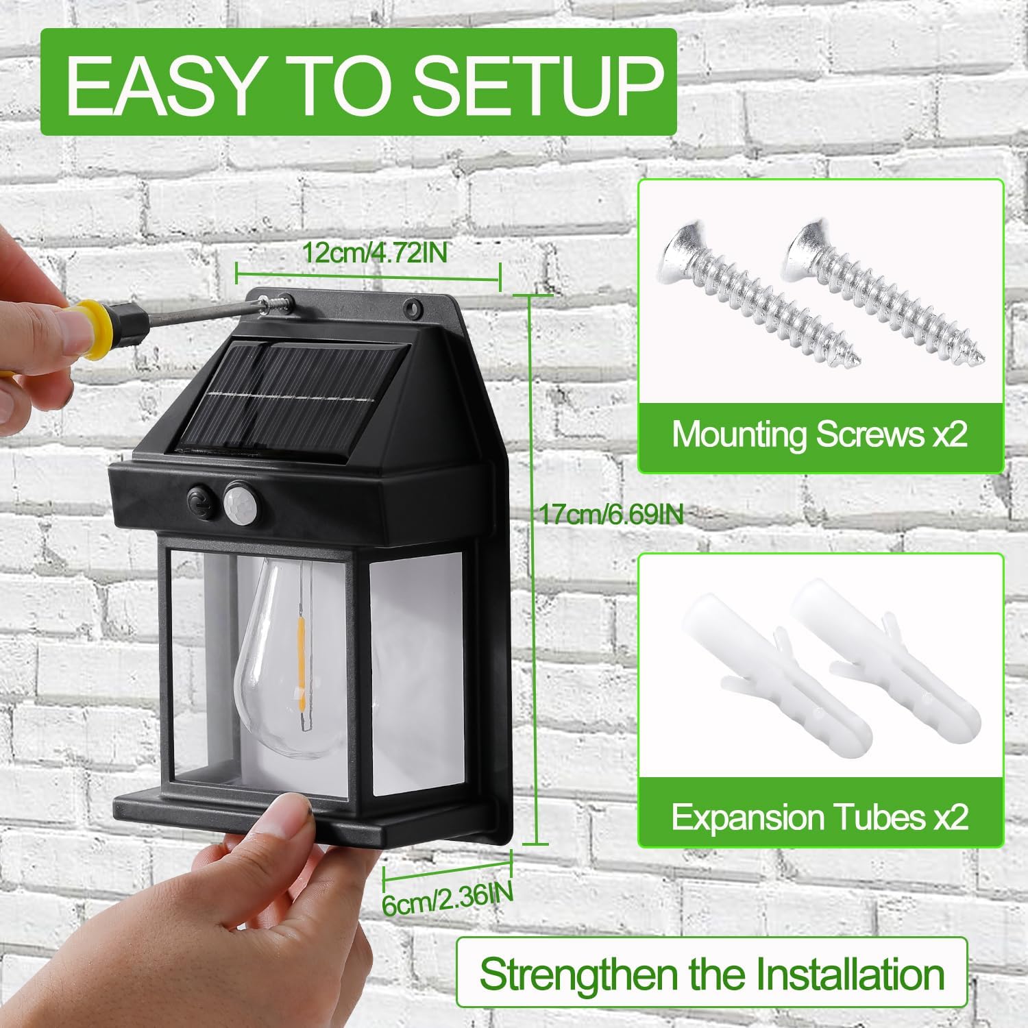 Kunhe Paquete de 4 luces de pared de movimiento con sensor solar para exteriores, lámparas de tungsteno, faroles de patio y porche exterior