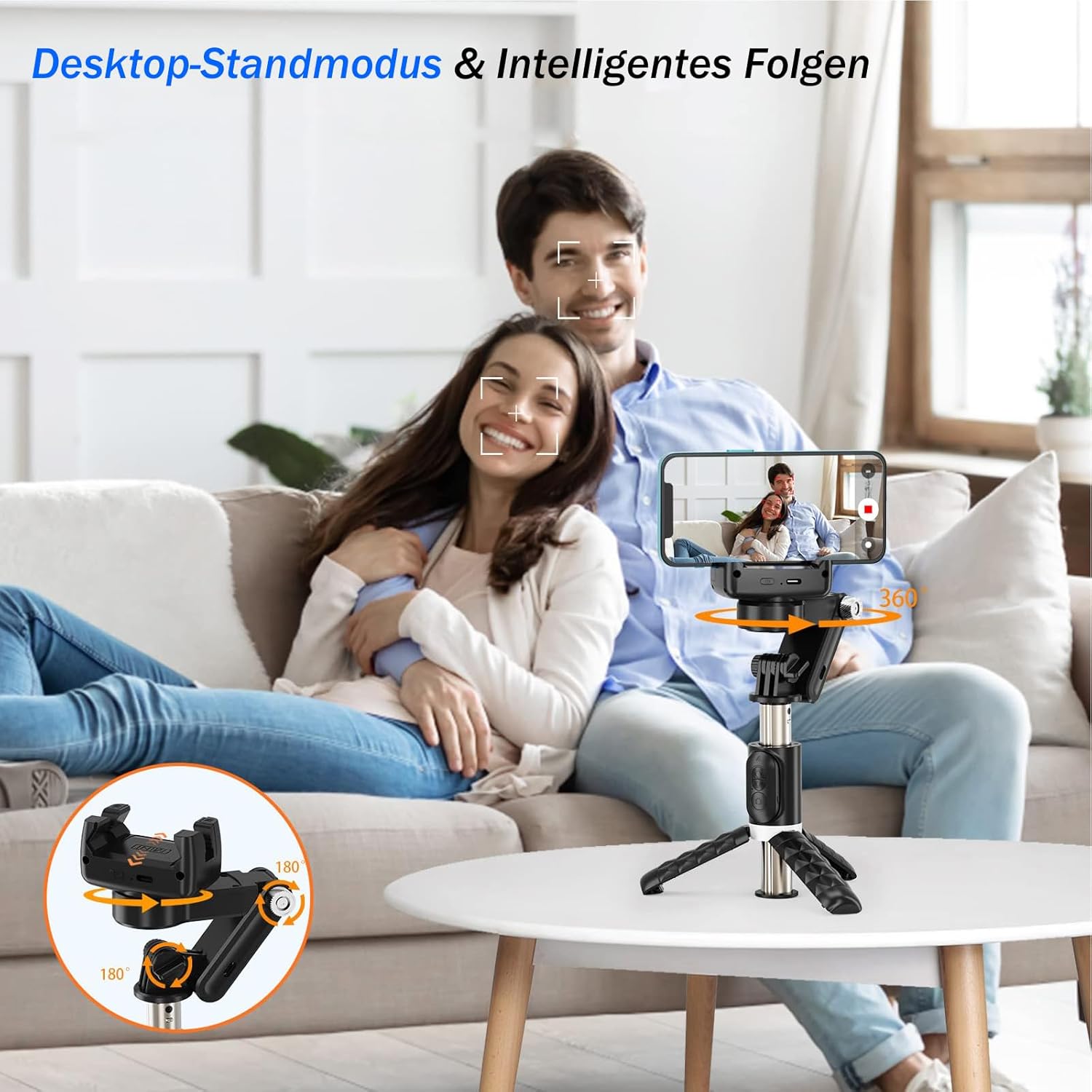 Estabilizador de cardán, trípode extensible para selfie con control remoto inalámbrico, rotación automática de 360 para teléfonoAndroid