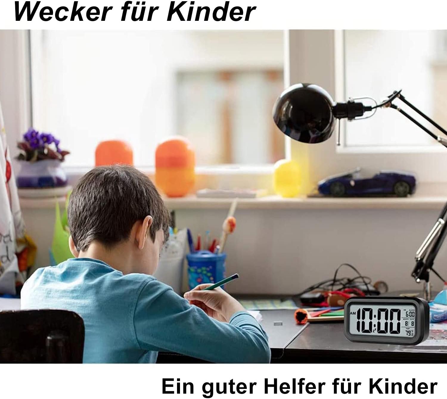 Lesipee Reloj despertador digital para dormitorio, funciona con pilas, reloj de escritorio para regreso a clases, reloj digital con luz nocturna