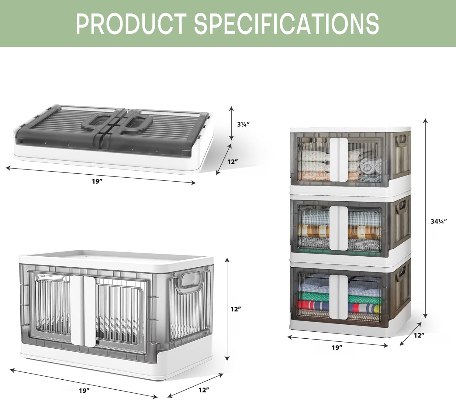 Our Modern Space Paquete de 6 cajas de almacenamiento organizadoras de armario de 8.5 galones, plegables y plegables con ruedas, perfecto para