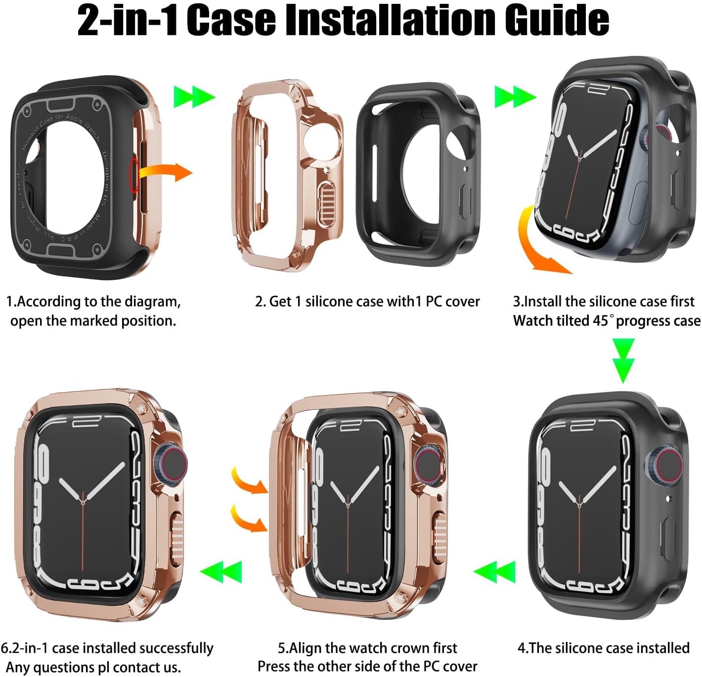 BOTOMALL Parachoques de silicona suave con cubierta de policarbonato compatible con carcasa de Apple Watch de 1.732 pulgadas, 1.772 pulgadas, Series