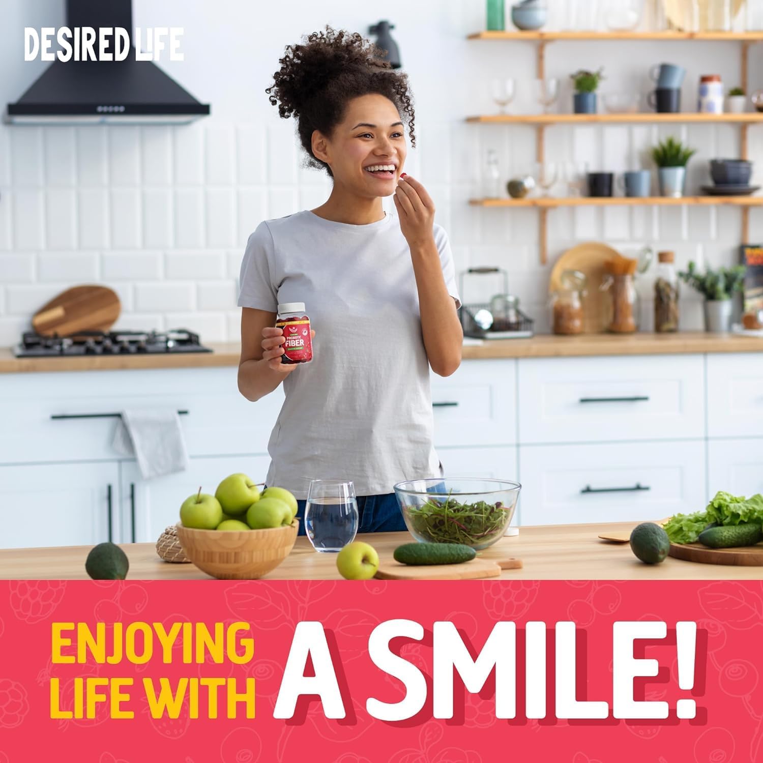 Desired Life Prebiotic Fiber Gummies for Adults and Kids  4g Sugar Free Natural Berry Flavored Gummies – Supports Digestive Health and Metabolism.