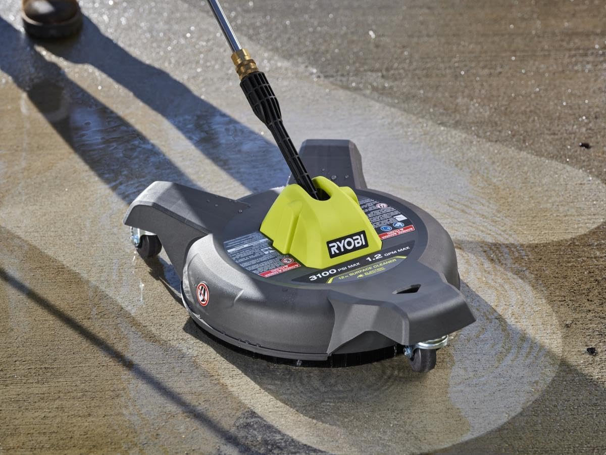 RYOBI Limpiador eléctrico de superficie de lavadora a presión de 12 pulgadas con chorros de alta presión giratorios dobles, limpieza 4 veces más