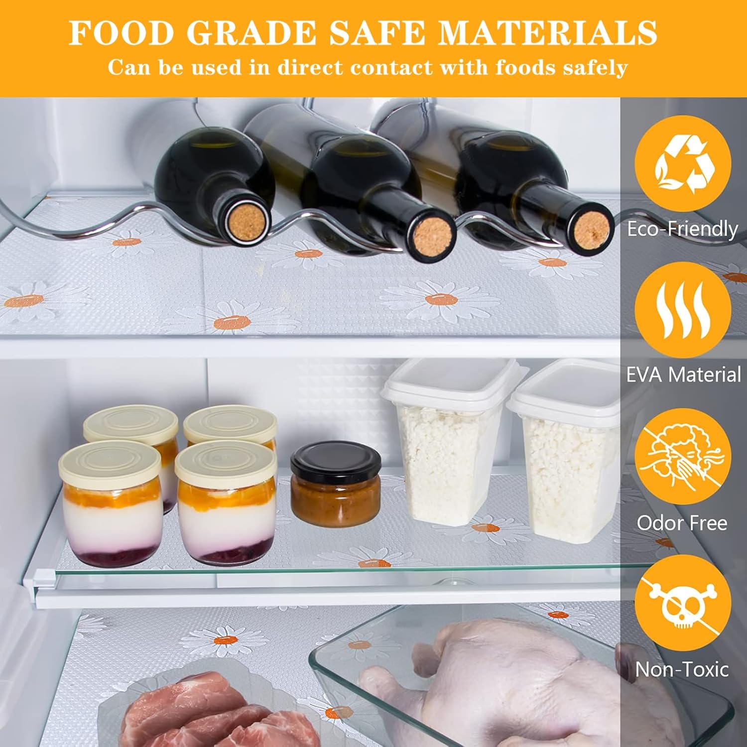 Cooyes Revestimientos de estantes para armarios de cocina, revestimiento de cajón no adhesivo, forro impermeable para refrigerador, forro de alambre