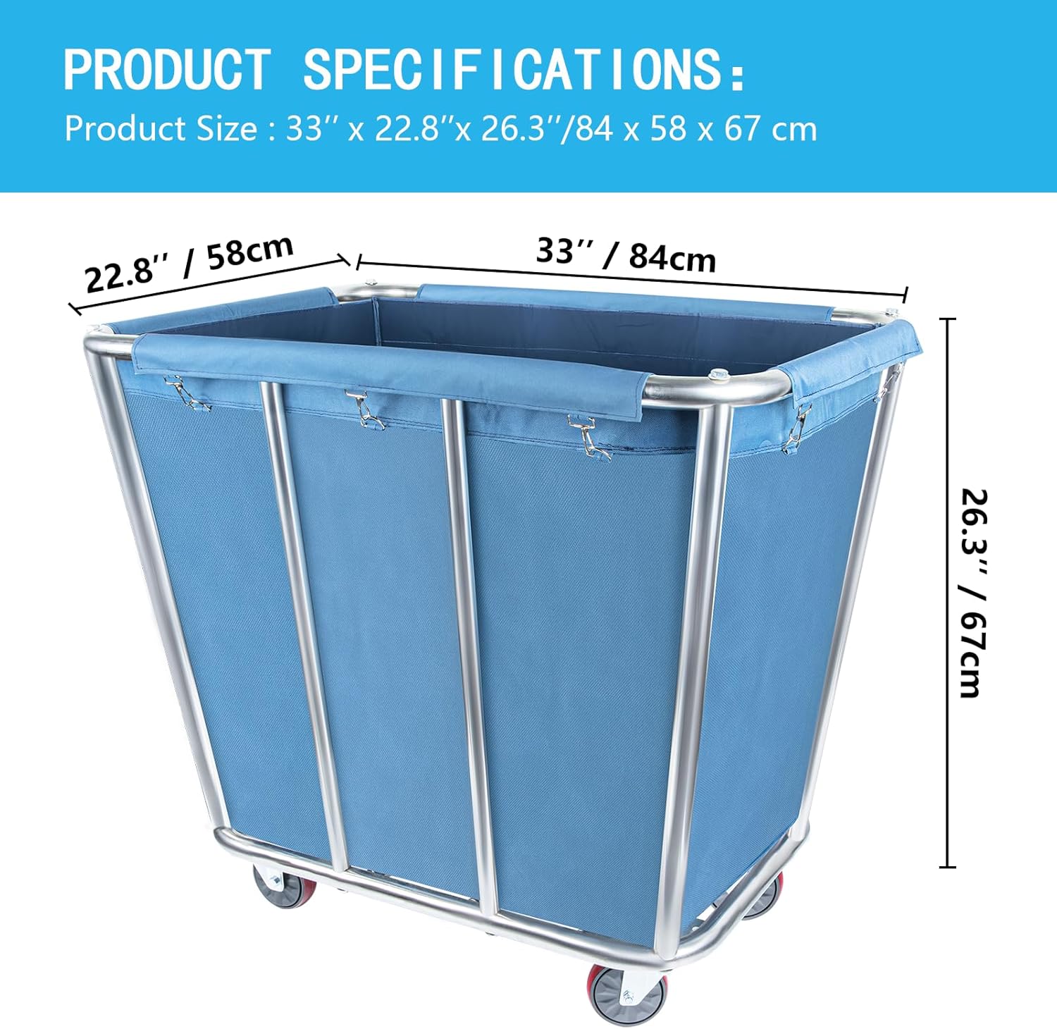 Carrito de lavandería comercial con ruedas de 4 pulgadas, cesta de lavandería grande resistente, 10 bushel (350 litros), cesta de lavandería