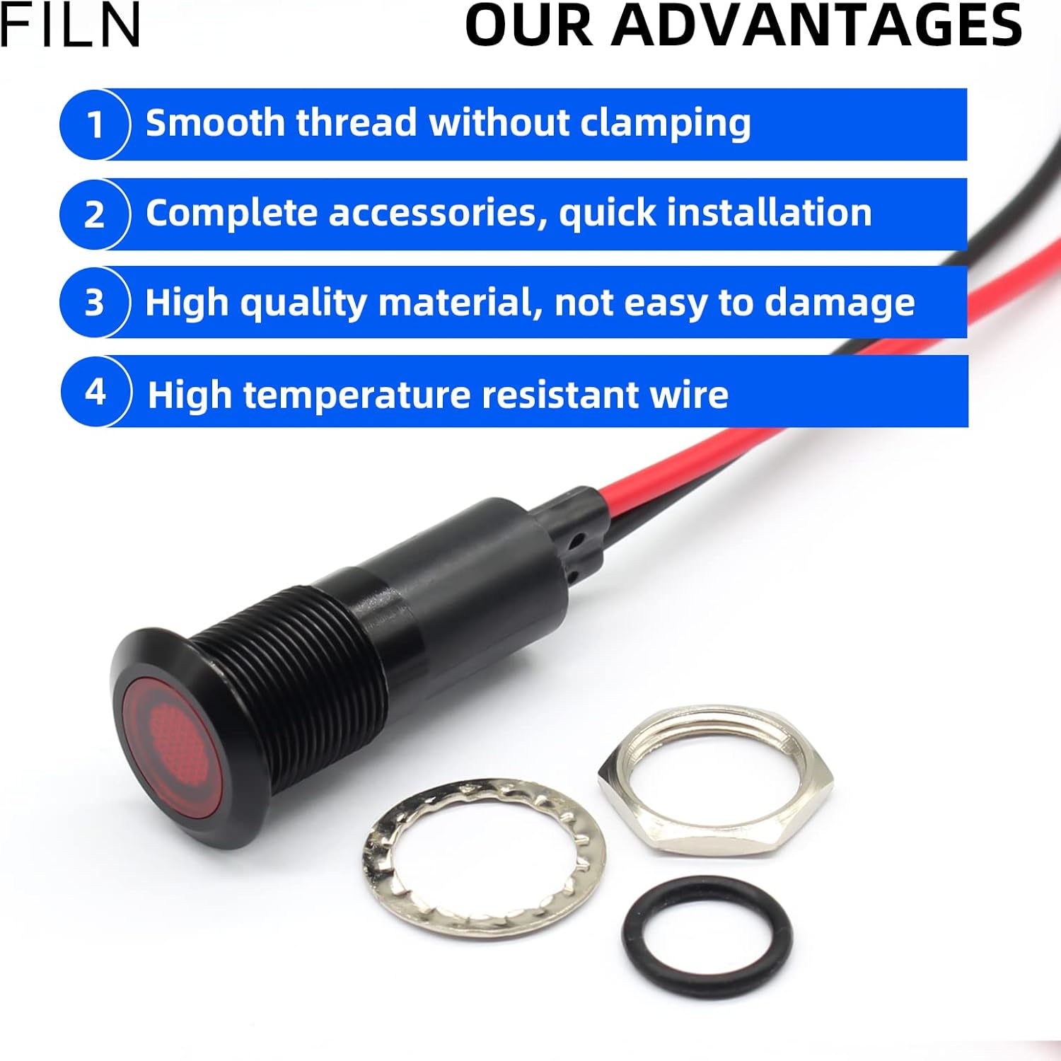 2 unids 0.472 in (12 “) Indicador LED Luz Indicadora Impermeable Metal Señal Lámpara 12V IP67 Piloto Dash Lámpara Cabeza Azul para Coche Barco Luz