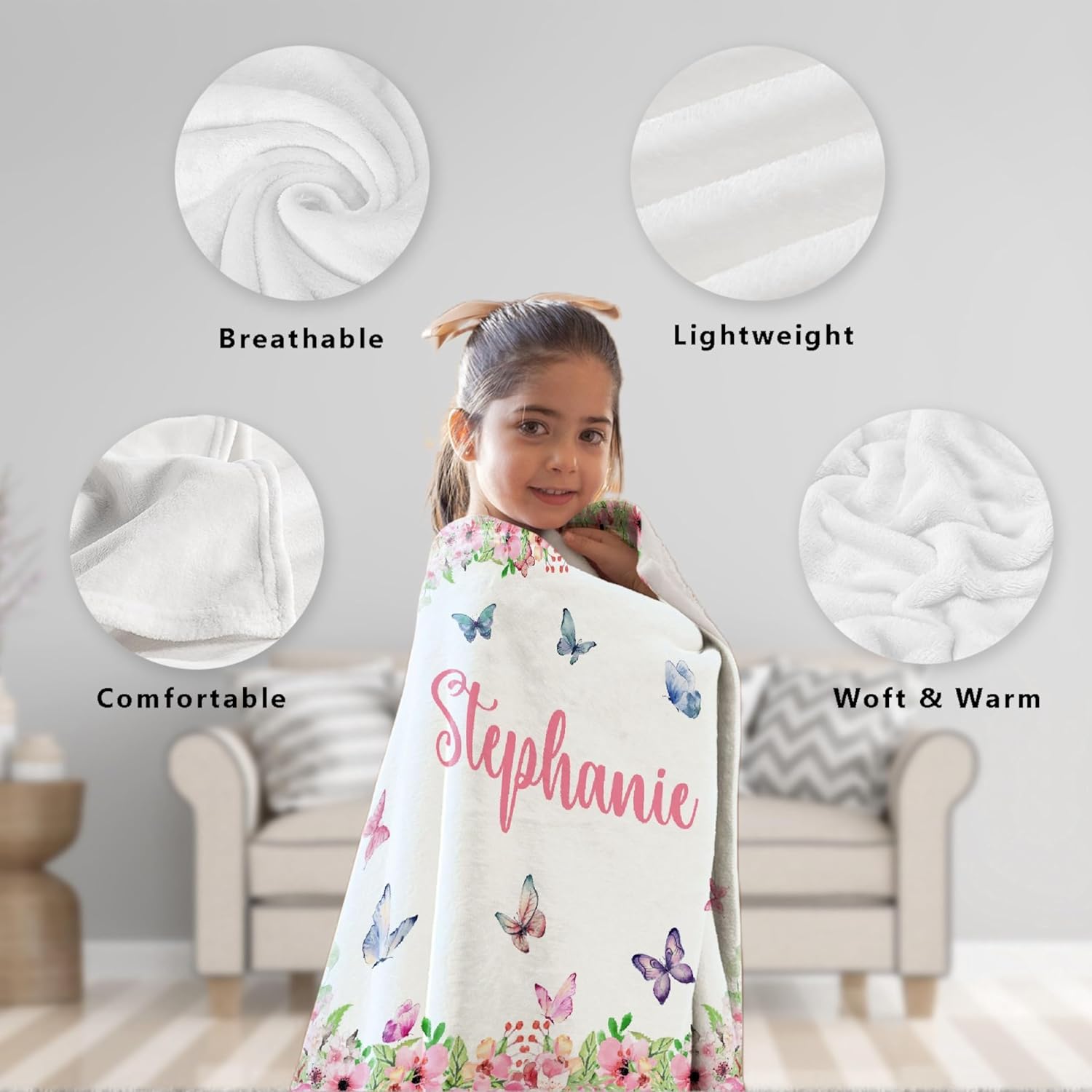 BUYYET Manta de bebé personalizada con nombre, manta de bebé personalizada para niñas y niños, regalo de Navidad, manta de recepción de bebé