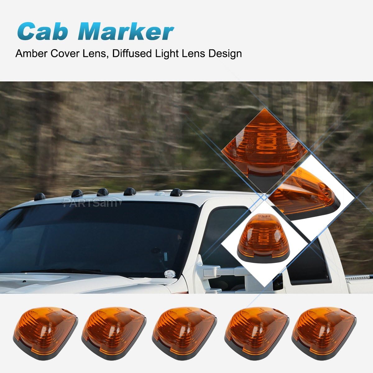 Partsam Tercera luz LED rojablanca de freno y lámpara de carga con 5 luces de techo ámbar y luces LED T10 para Ford Super Duty y Ranger,