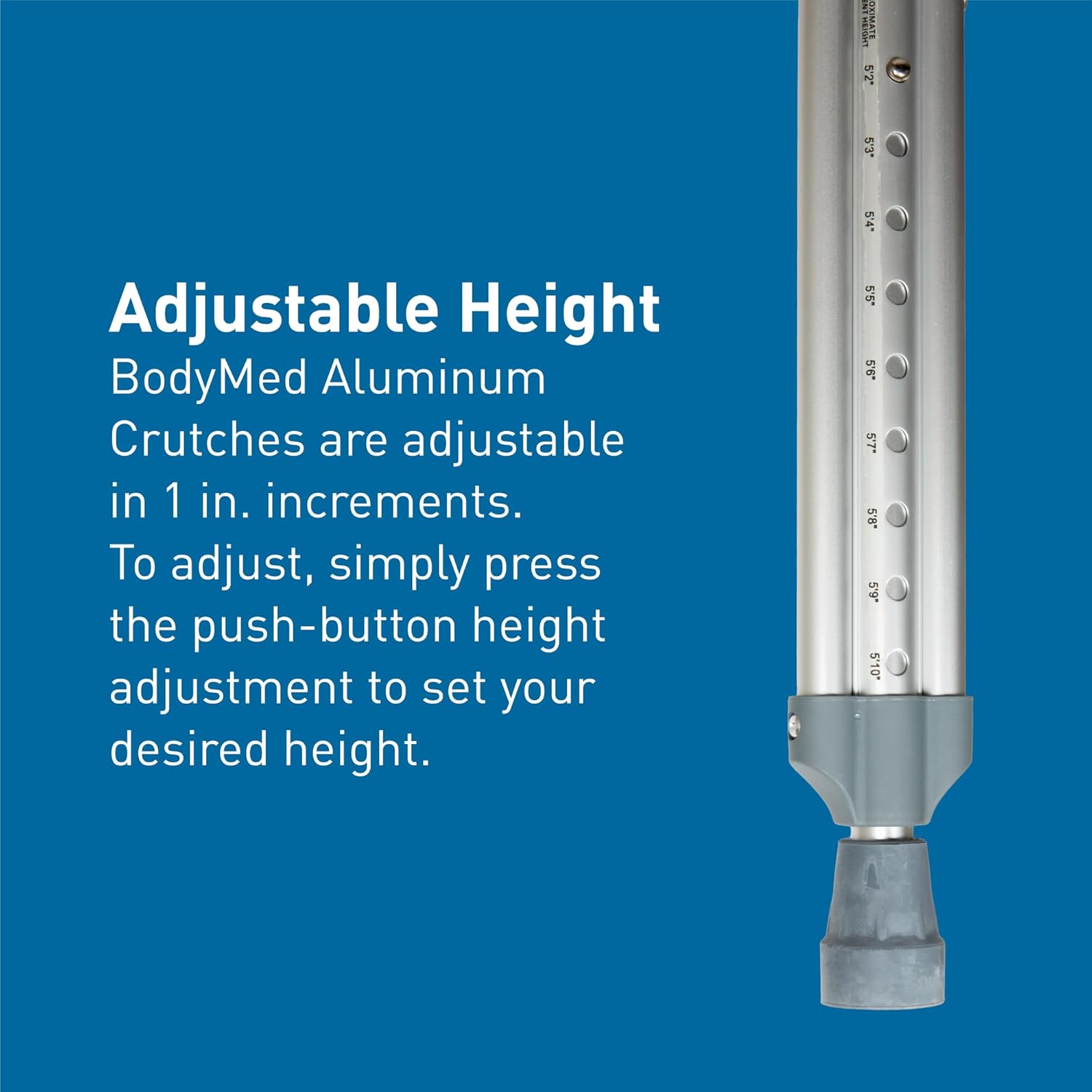 BodyMed Muletas de aluminio, para adultos, medianas, de 5 pies 2 pulgadas a 5 pies 10 pulgadas, par de muletas ligeras y ajustables en altura,