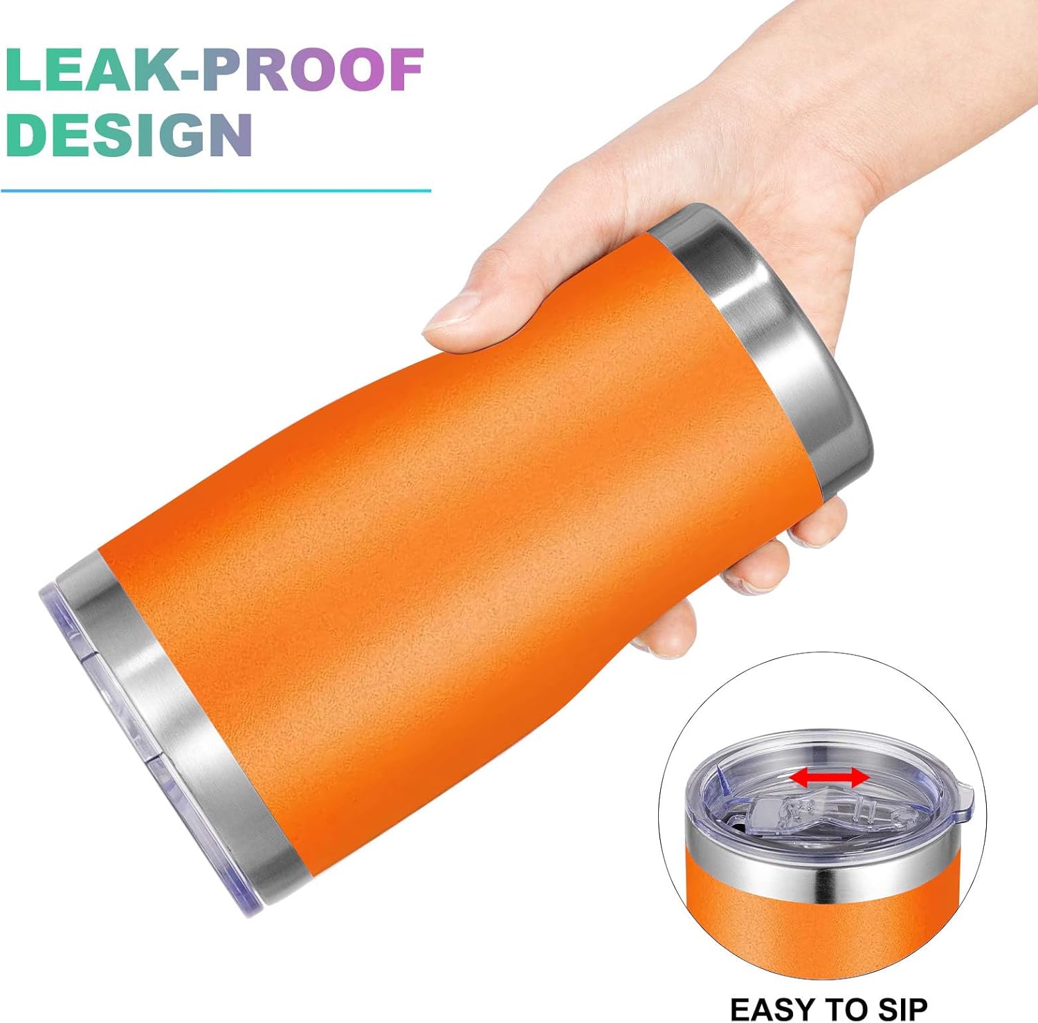 VEGOND Vaso de acero inoxidable de 20 onzas con tapa y popote aislado al vacío, taza de café de viaje de doble pared (paquete 12 naranja)