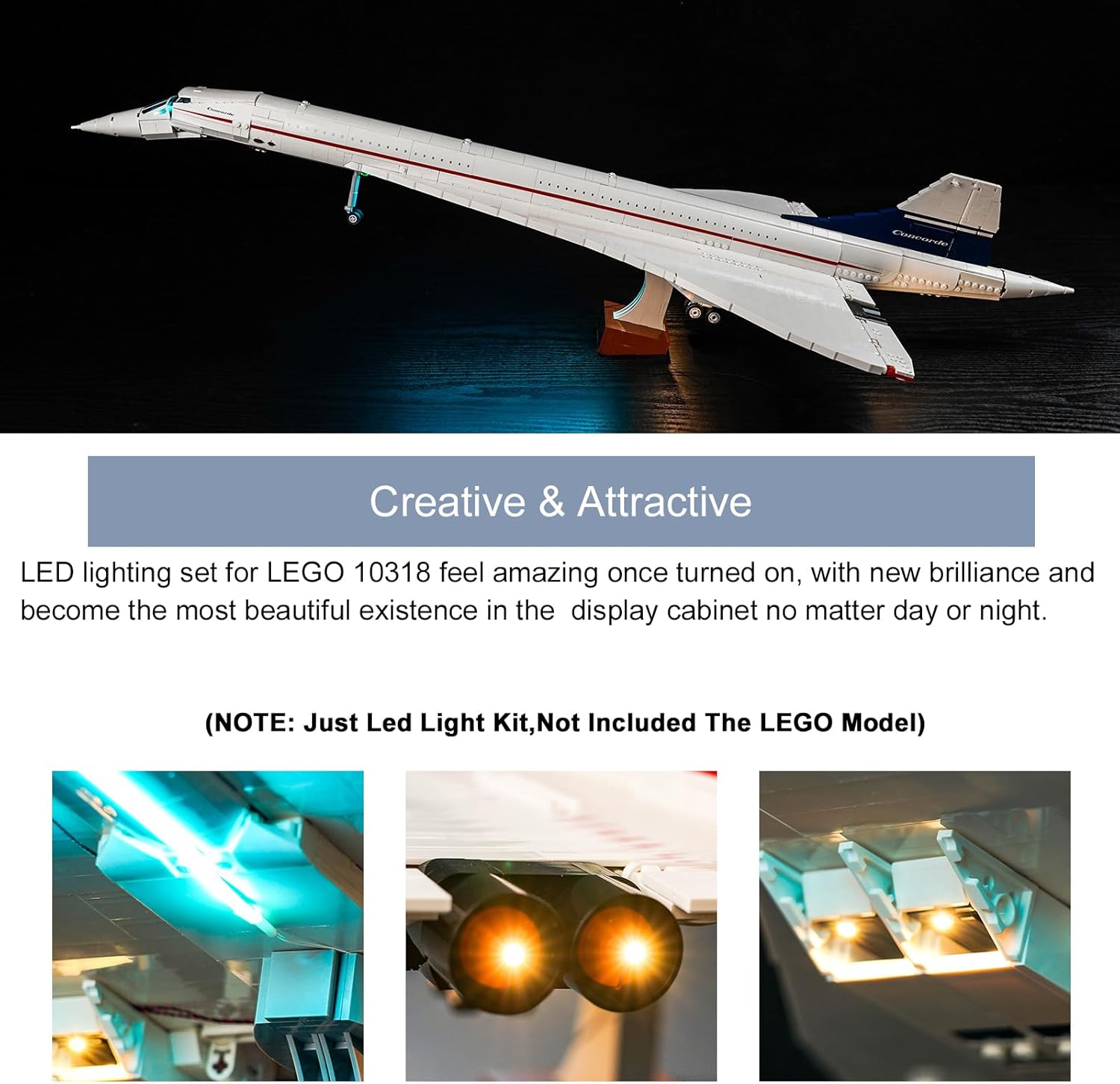 BrickBling Iluminación LED para Lego Concorde, kit de luz creativa compatible con Lego 10318-No incluye modelo
