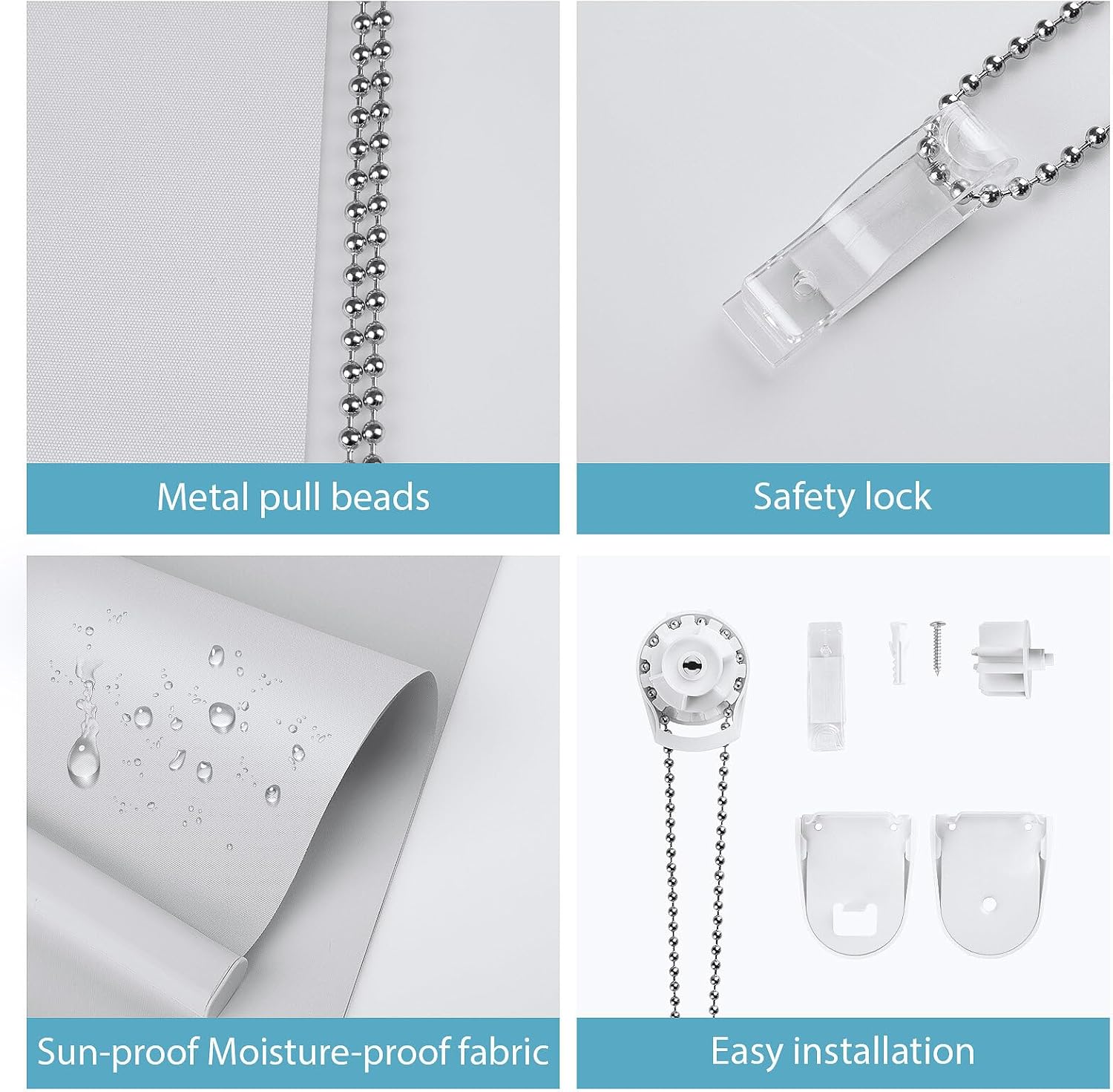 Persianas enrollables opacas para ventanas, 46 pulgadas de ancho x 72 pulgadas de alto, color blanco, persianas extraíbles para ventanas con cordón