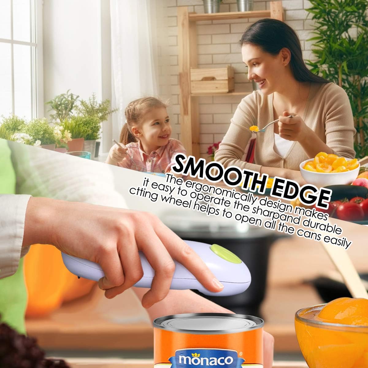Abrelatas eléctrico fácil de un solo toque con borde liso para personas mayores con artritis, abrelatas automático seguro para alimentos, accesorios