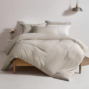 MILDLY Juego de funda de edredón color gris avena, 100% microfibra lavada, súper suave, tamaño California King, transpirable y ligero, juego de cama MILDLY Juego de funda de edredón color gris avena, 100% microfibra lavada, súper suave, tamaño California King, transpirable y ligero, juego de cama
